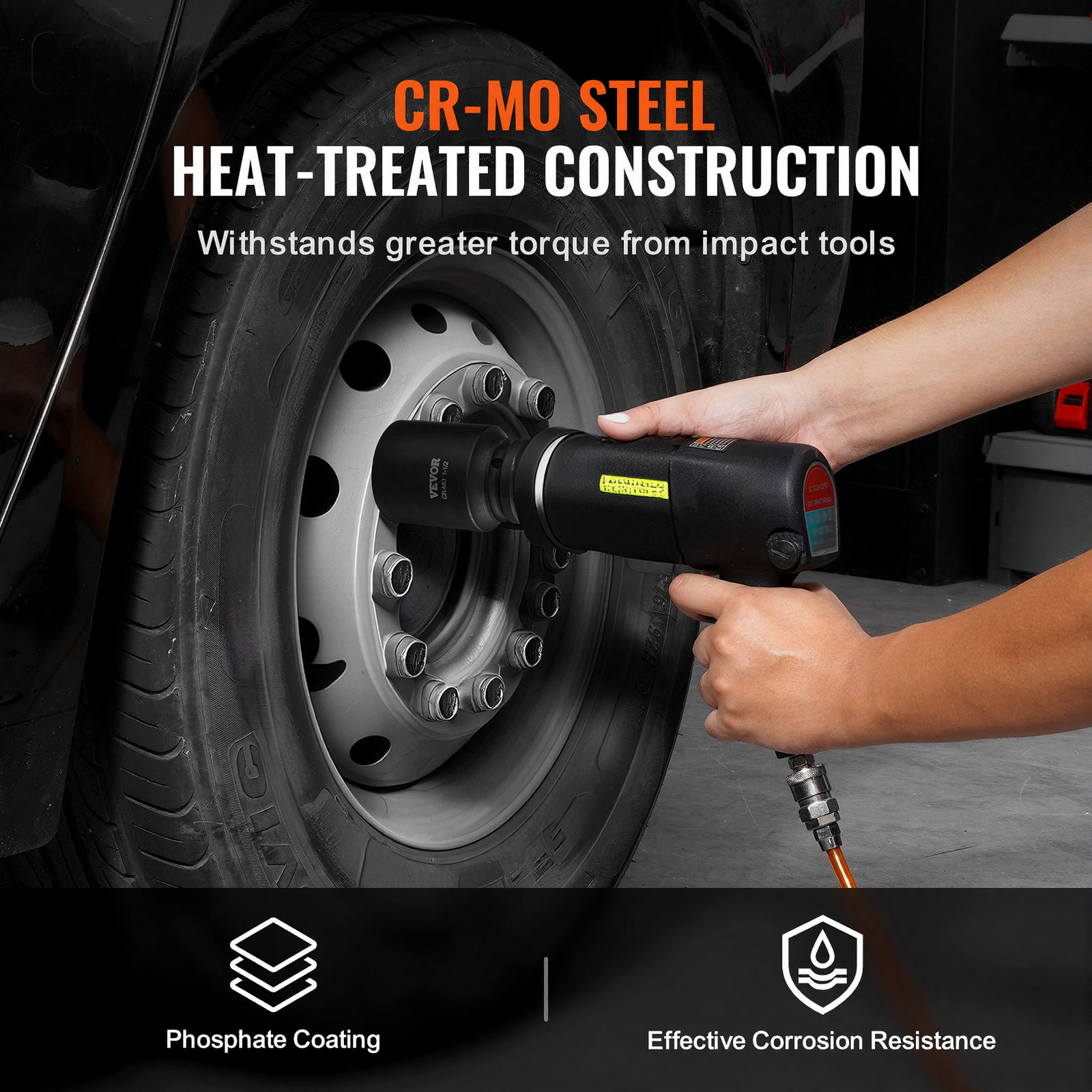 VEVOR Axle Nut Impact Socket Set 3/4" Deep Drive 6-Point 8PCS SAE Spindle Socket