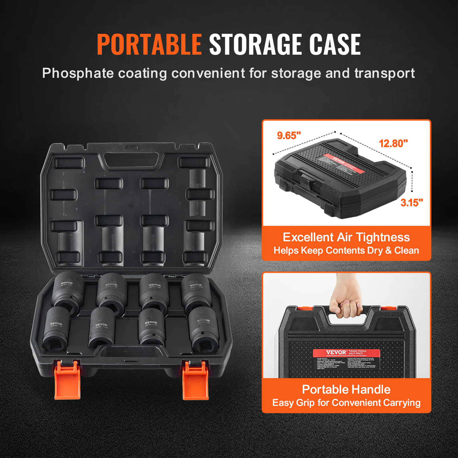 VEVOR Axle Nut Impact Socket Set 3/4" Deep Drive 6-Point 8PCS SAE Spindle Socket