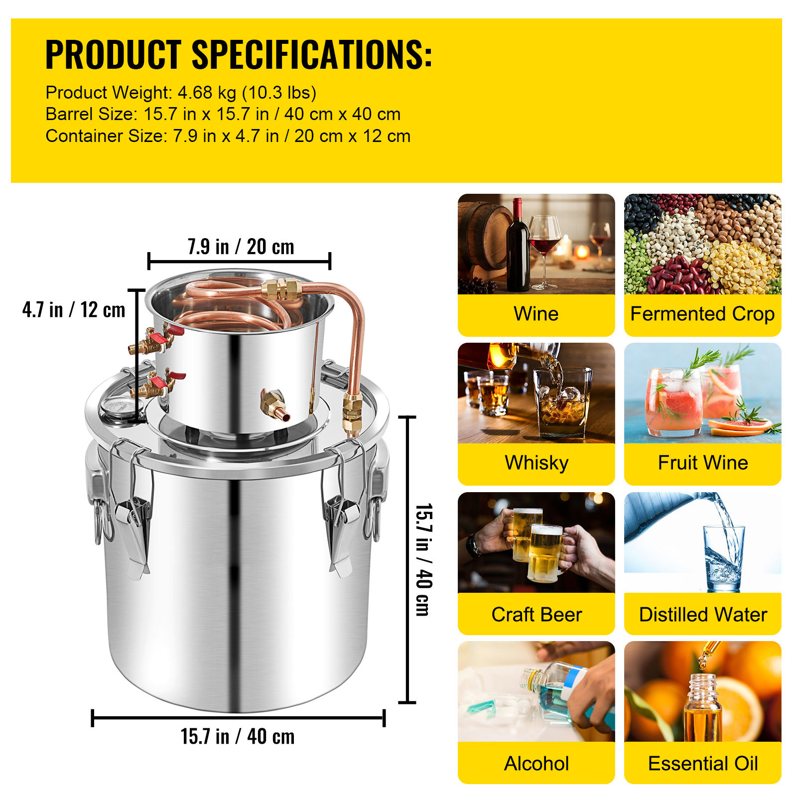 3/5/8/13.2 Gal Moonshine Still Water Wine Alcohol Distiller Brewing Kit - Picture 139 of 144