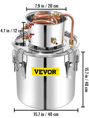 VEVOR VEVOR Alcohol Still, 50L Stainless Steel Water Alcohol Distiller w/  Condenser, 13.2Gal Wine Making Boiler w/ Copper Tube, Home Brewing Kit w/  Built-in Thermometer for DIY Whisky Wine Brandy, Silver