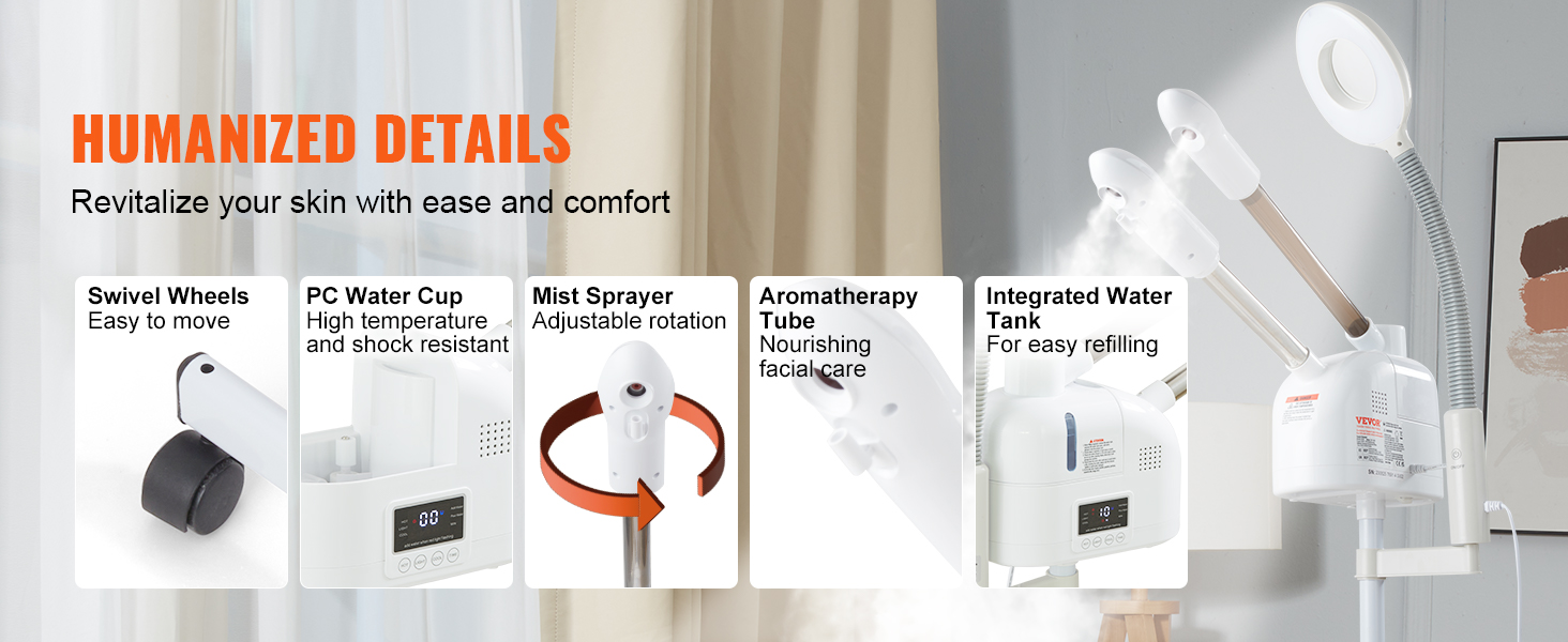 VEVOR Professional Facial Steamer, 3 in 1 Hot/Cold Ozone Mist Facial