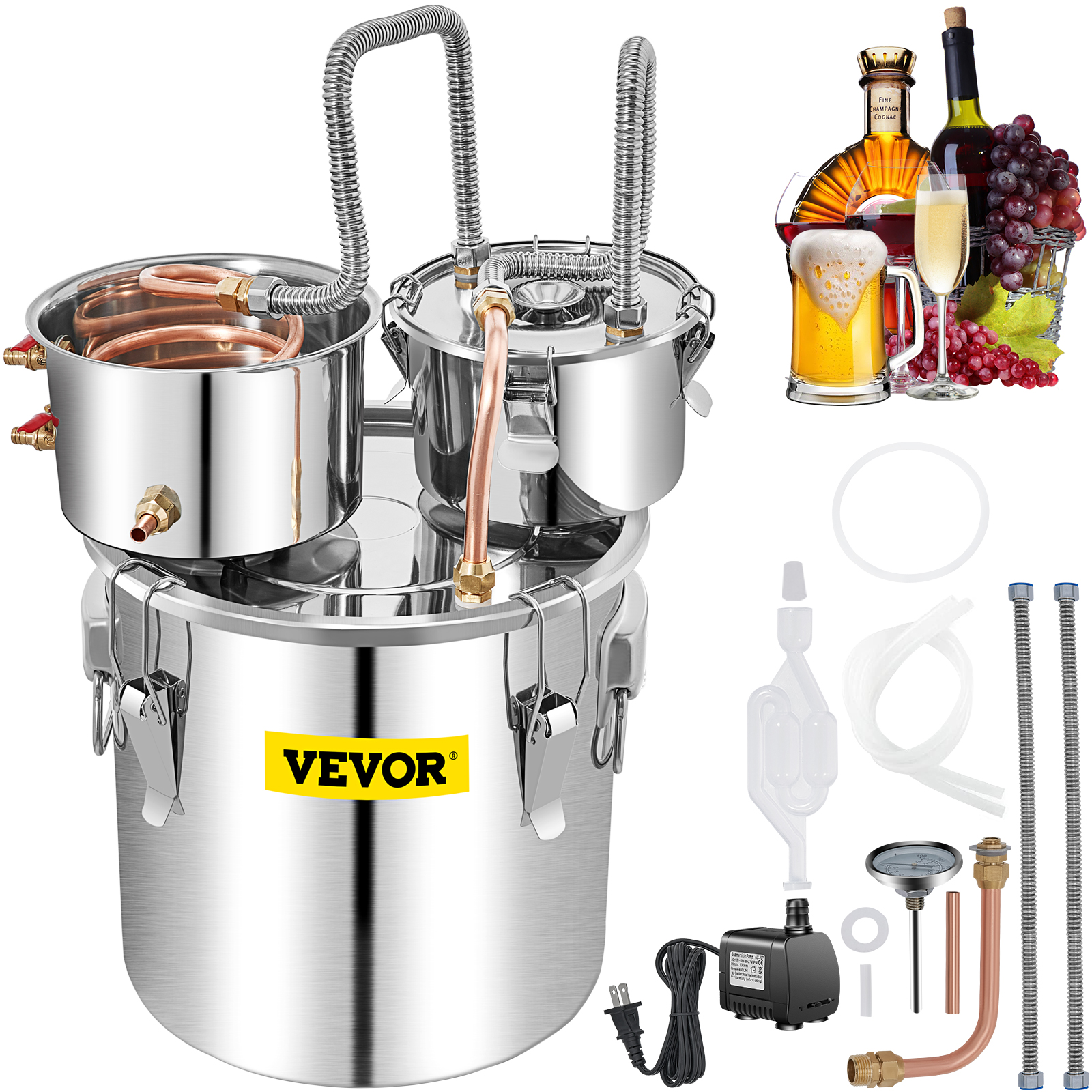 VEVOR 20L/30L/50L/70L Alcohol Still Beverage Distiller Boiler Wine Brewing  Kit