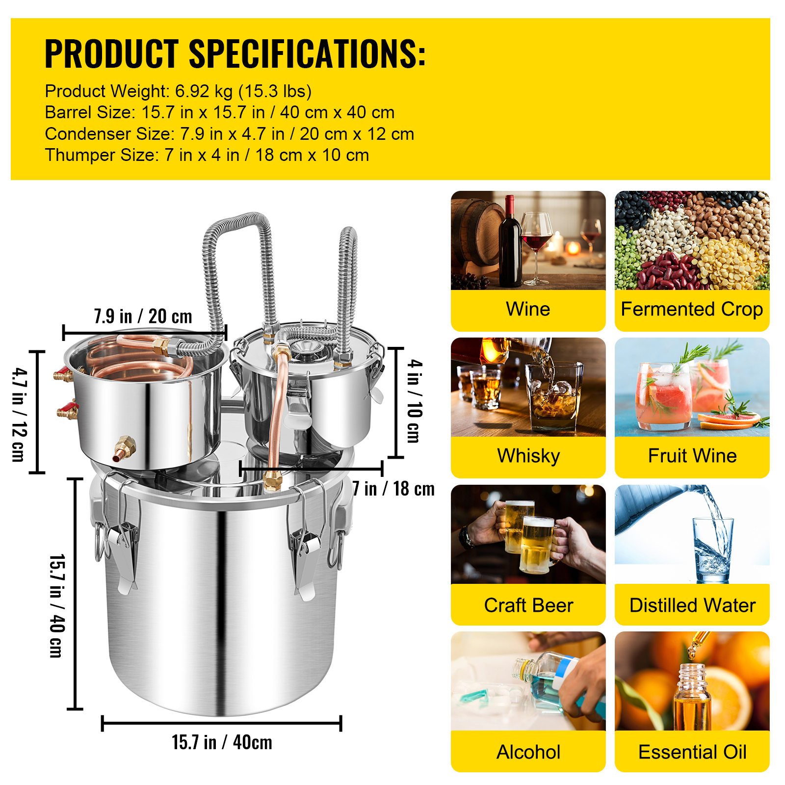 3/5/8/13.2 Gal Moonshine Still Water Wine Alcohol Distiller Brewing Kit - Picture 91 of 144