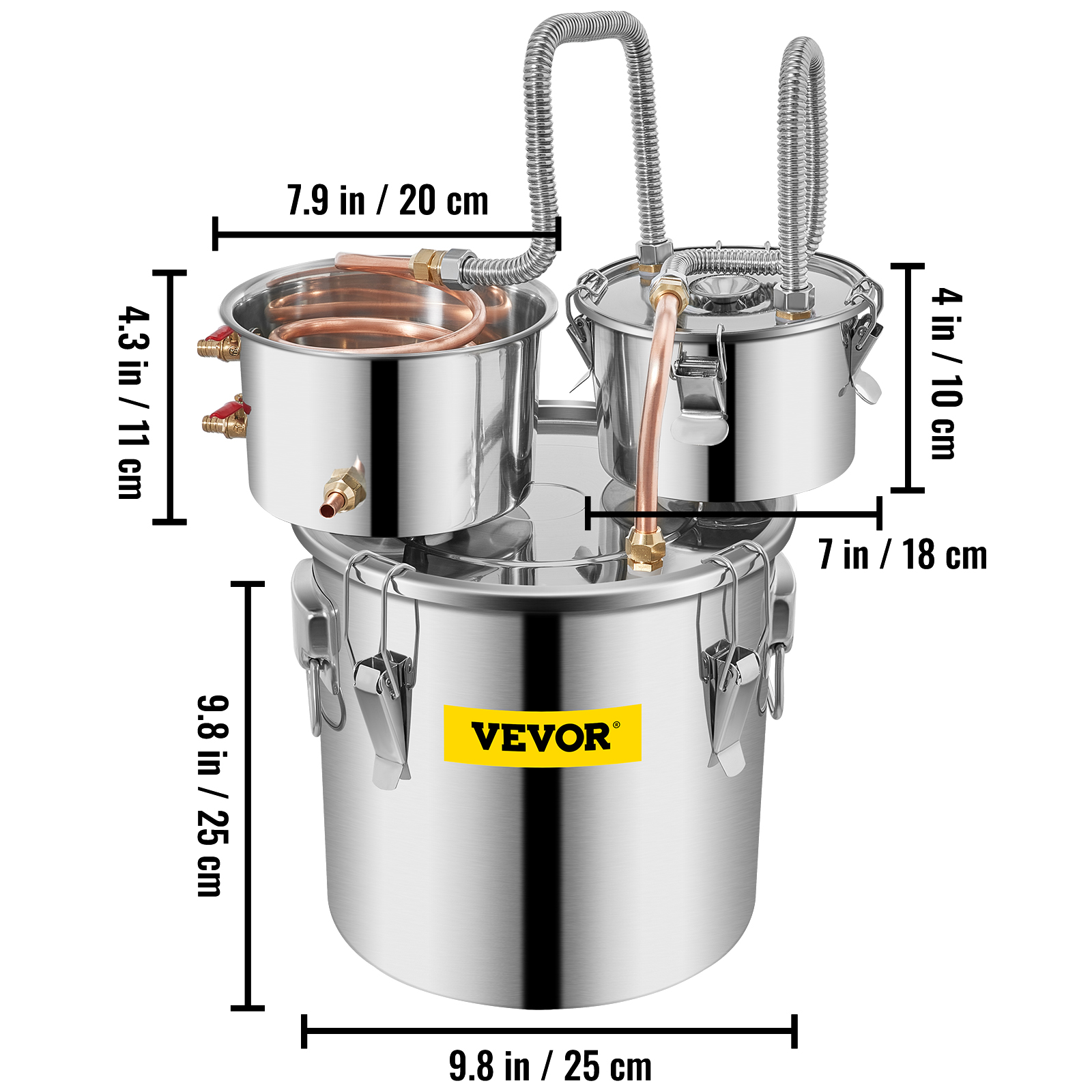 VEVOR Distillateur Alambic 11,4/19/30 L Condenseur Thermomètre Eau
