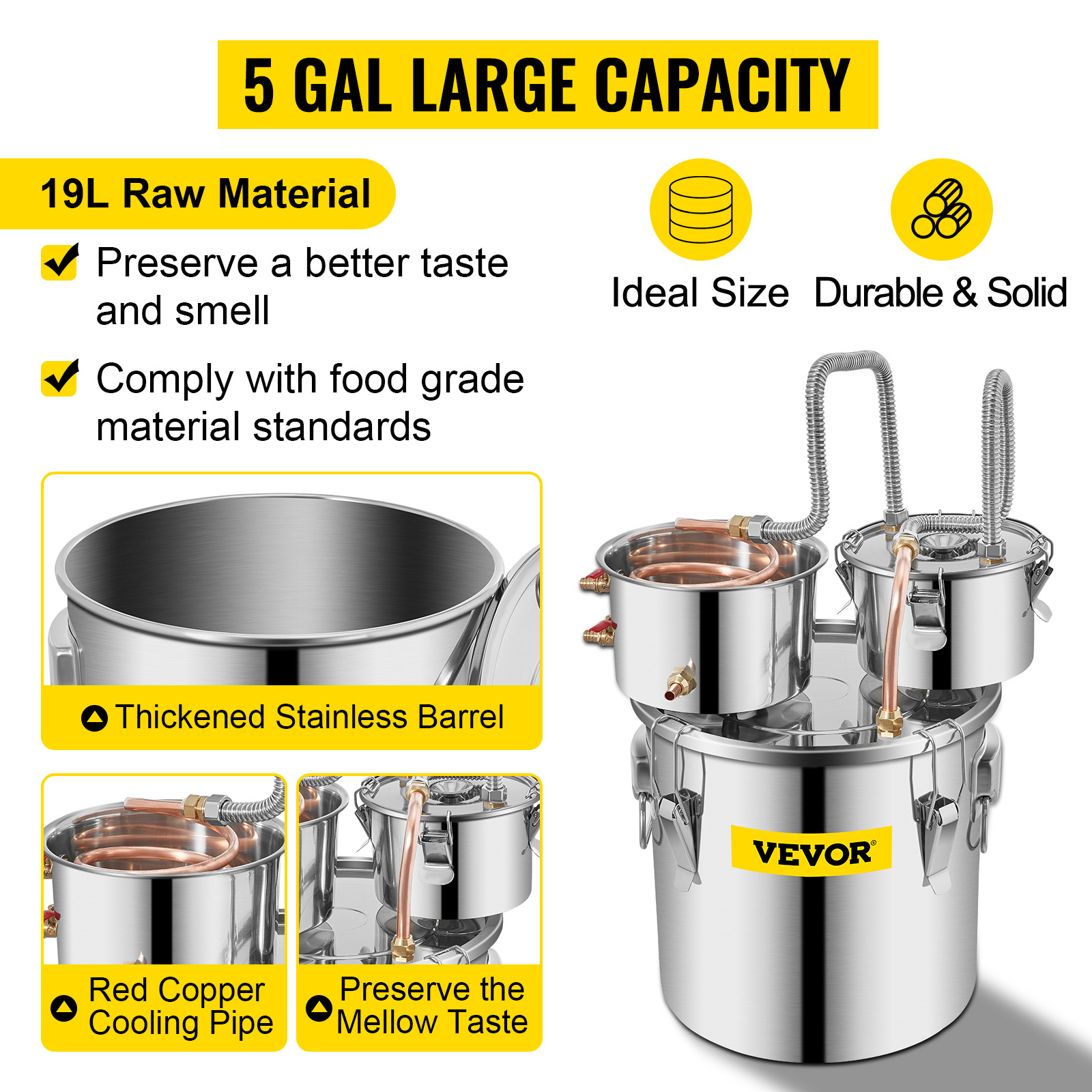 Details about   5 Gallon 3 Pot Distiller System Stainless Water Alcohol Wine Moonshine Boiler 