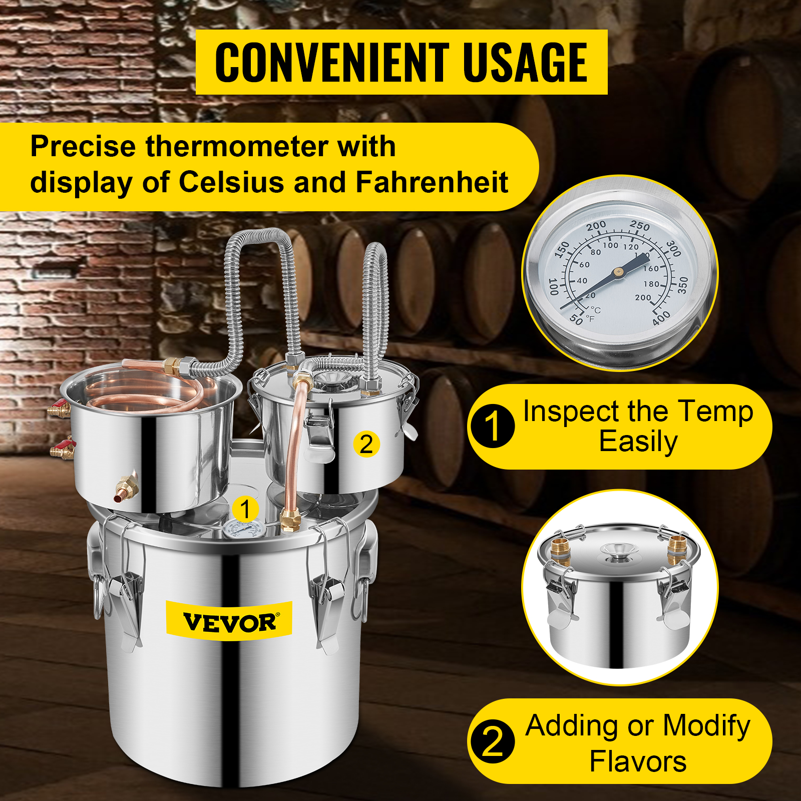 VEVOR Alcohol Still Gal 19L Water Alcohol Distiller Copper Tube With  Circulating Pump Home Brewing Kit Build-in Thermometer for DIY Whisky Wine  Brandy, Stainless Steel, Pots VEVOR US
