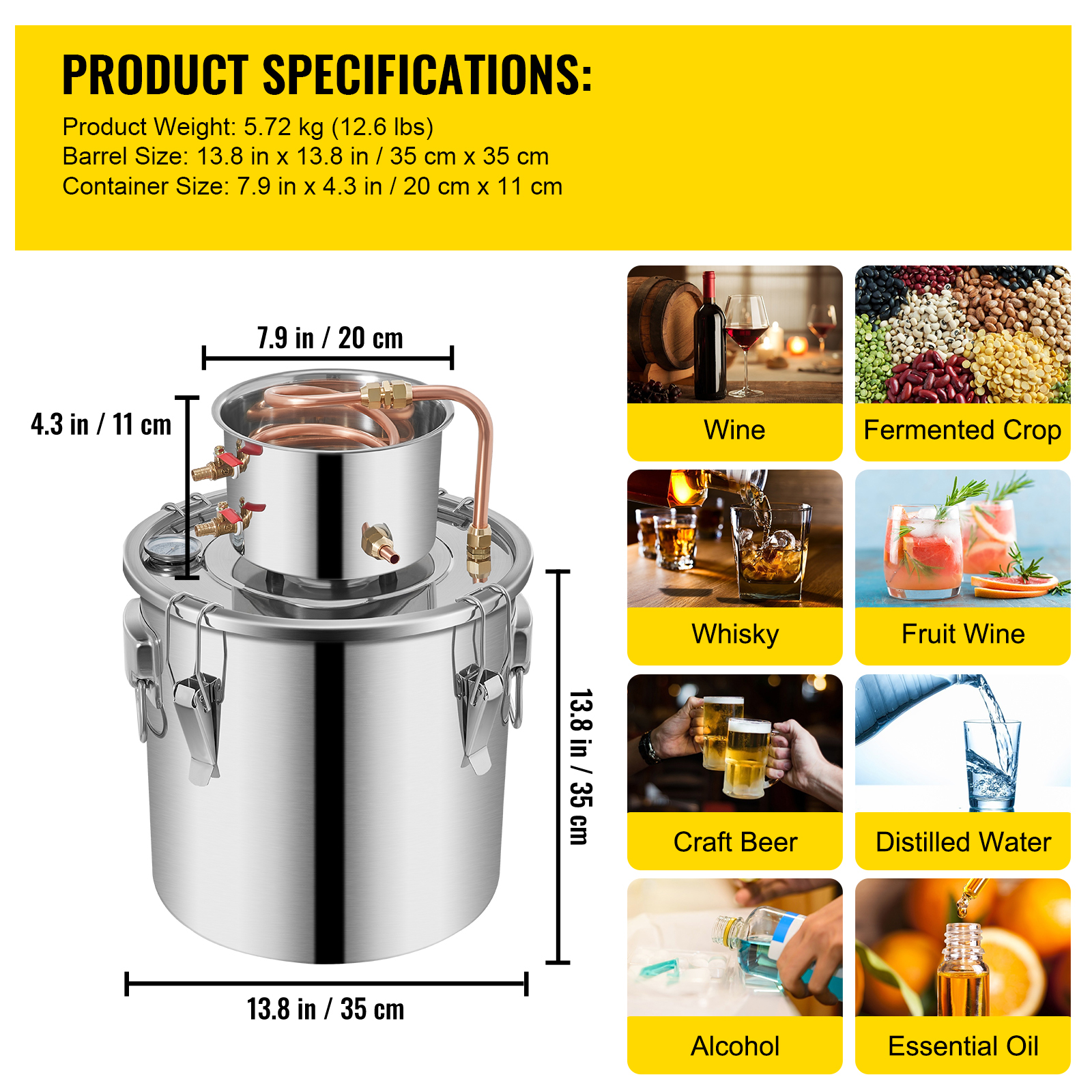 3/5/8/13.2 Gal Moonshine Still Water Wine Alcohol Distiller Brewing Kit - Picture 43 of 144