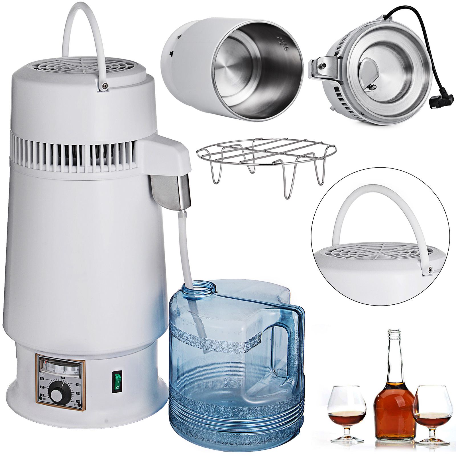 KITGARN Stainless Steel Water Distiller 750W Silver Water Distillation Kit 1.1 Gallon/4 L Water Distiller for Home Countertop with Connection Bottle 4L 750W Silver 