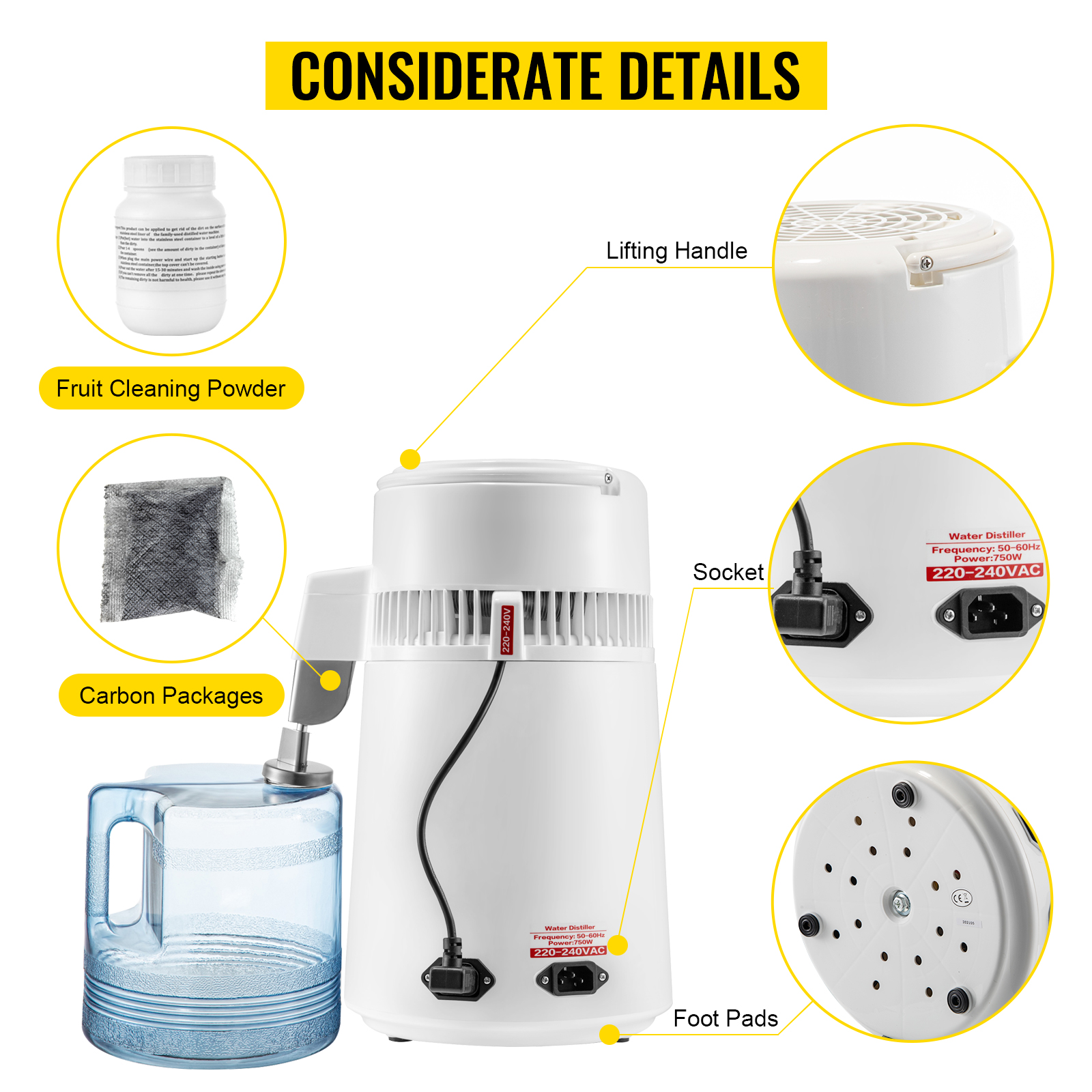 VEVOR Home Water Distiller Distilled Water Maker 4L with Dual Temp ...