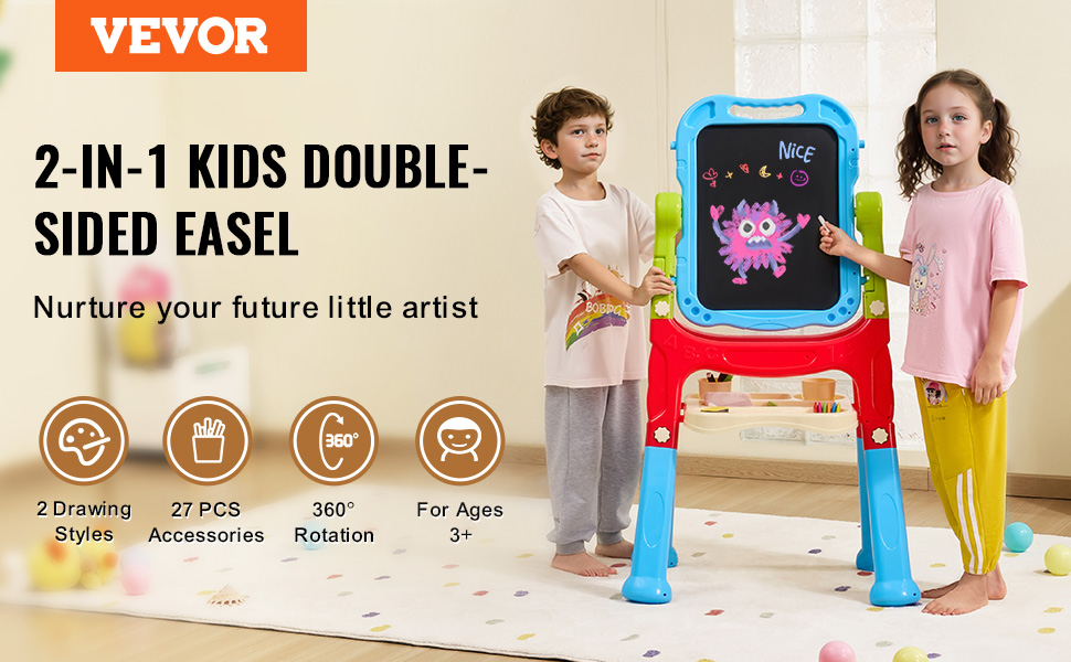 thumbnail image 2 of 2-in-1 Wooden Double-Sided Art Easel For Kids – Magnetic Whiteboard & Chalkboard, Ages 3-14 2 of 5
