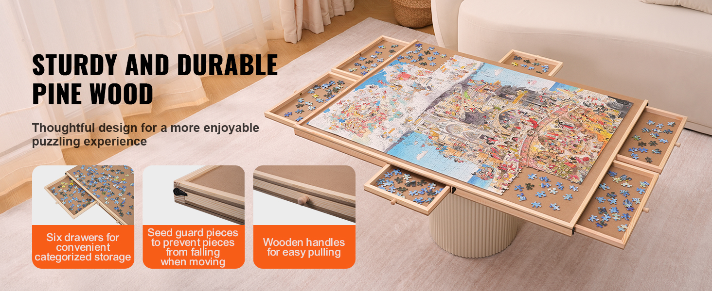 VEVOR 1500 Piece Puzzle Table with Folding Legs, 4 Drawers and Cover,  32.7x24.6 Wooden Jigsaw Puzzle Plateau, Adjustable 3-Tilting-Angle Puzzle  Board, Puzzle Storage System for Adults, Gift for Mom