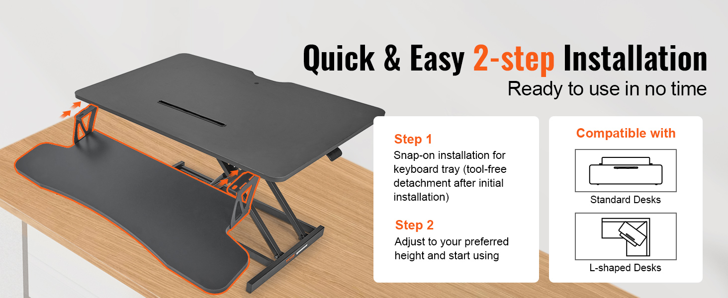 VEVOR Standing Desk Converter, Two-Tier Stand up Desk Riser, 36 inch Large Rectangular Sit to Stand Desk Converter, 5.5-20.1 inch Adjustable Height, for Monitor, Keyboard & Accessories in Home Office