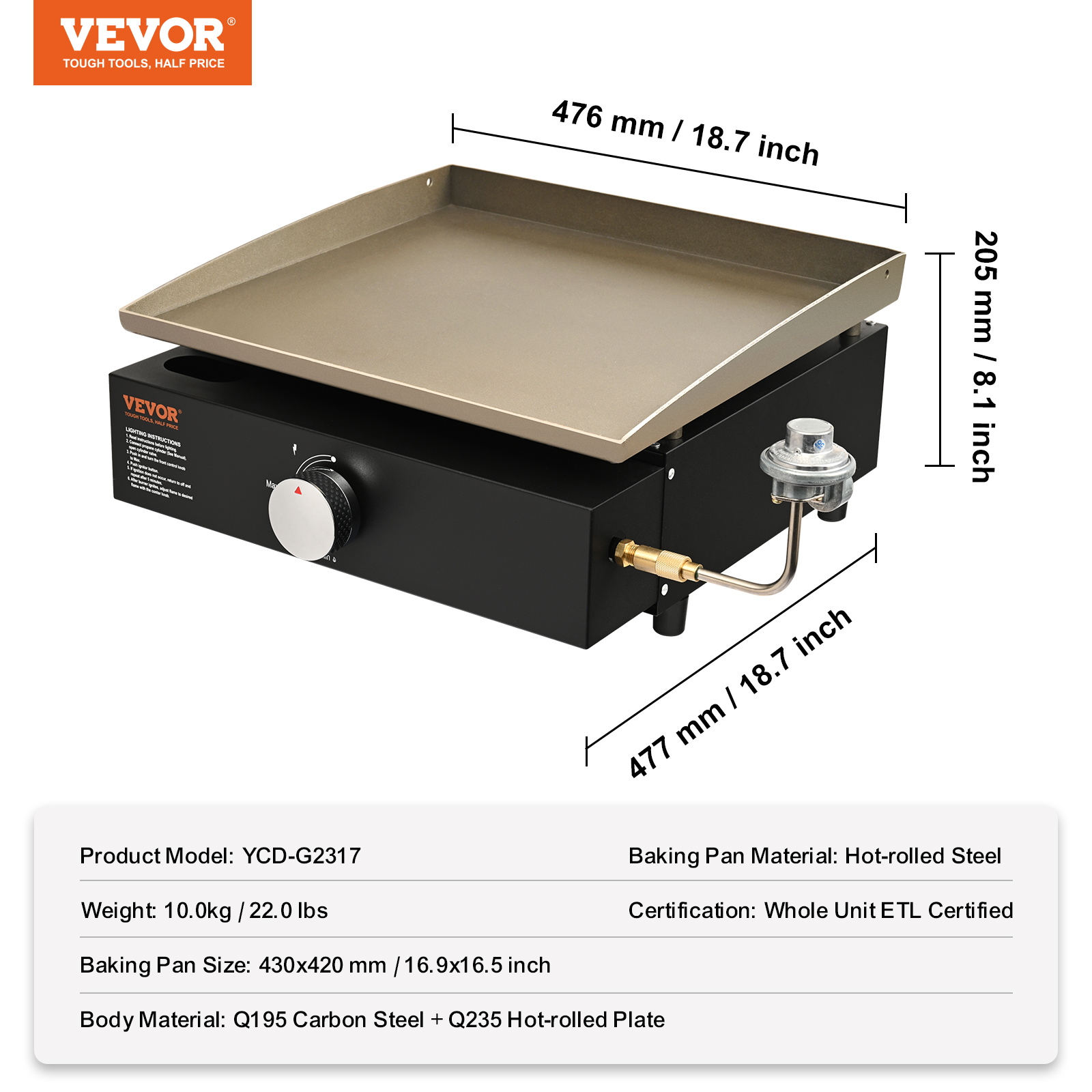 VEVOR 17/22/36"Outdoor Countertop Propane Gas Griddle Flat Top Grill 1-4 Burners