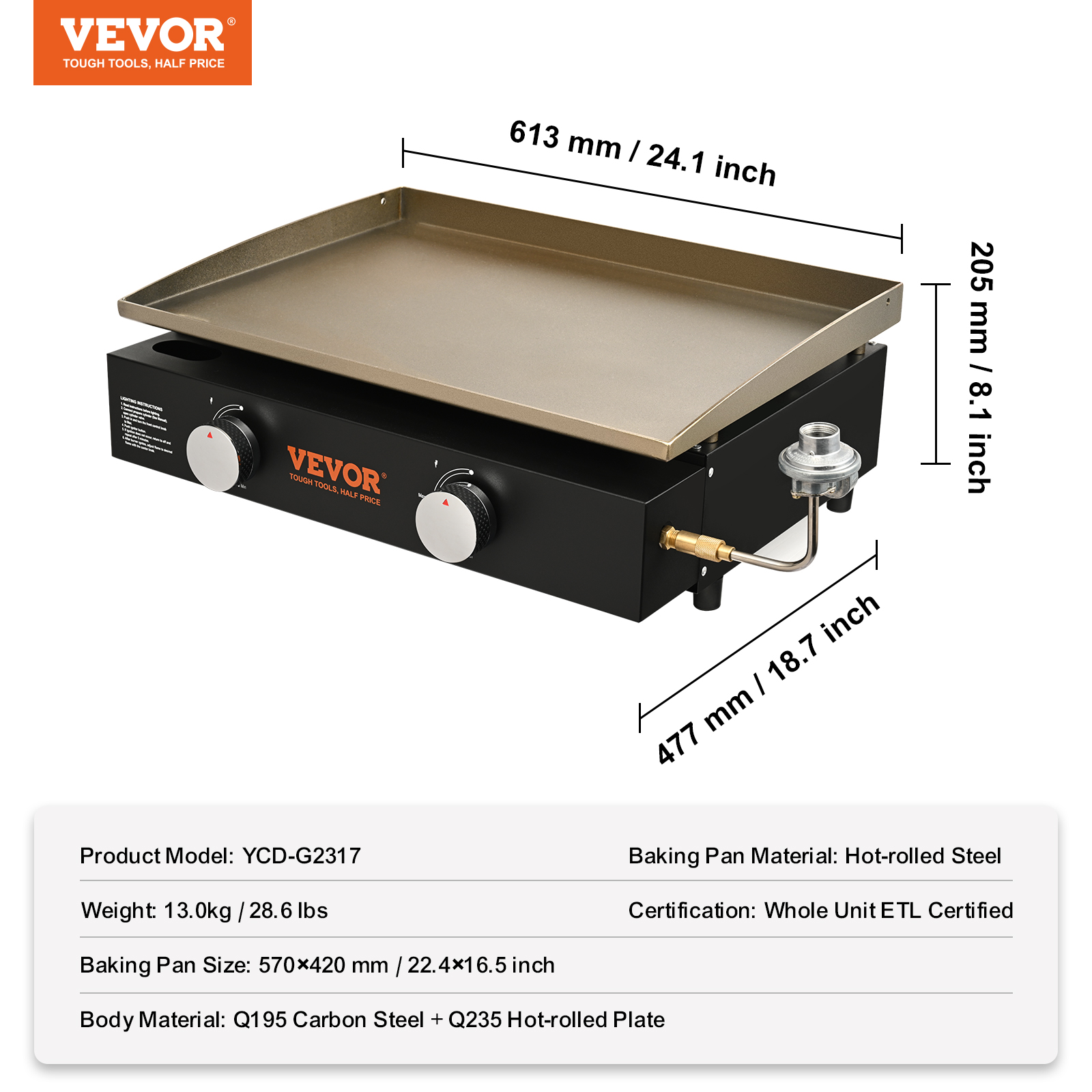 VEVOR 17/22/36"Outdoor Countertop Propane Gas Griddle Flat Top Grill 1-4 Burners