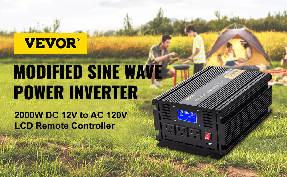 VEVOR Power Inverter, 2000W Modified Sine Wave Inverter, DC 12V to AC 120V  Car Converter, with