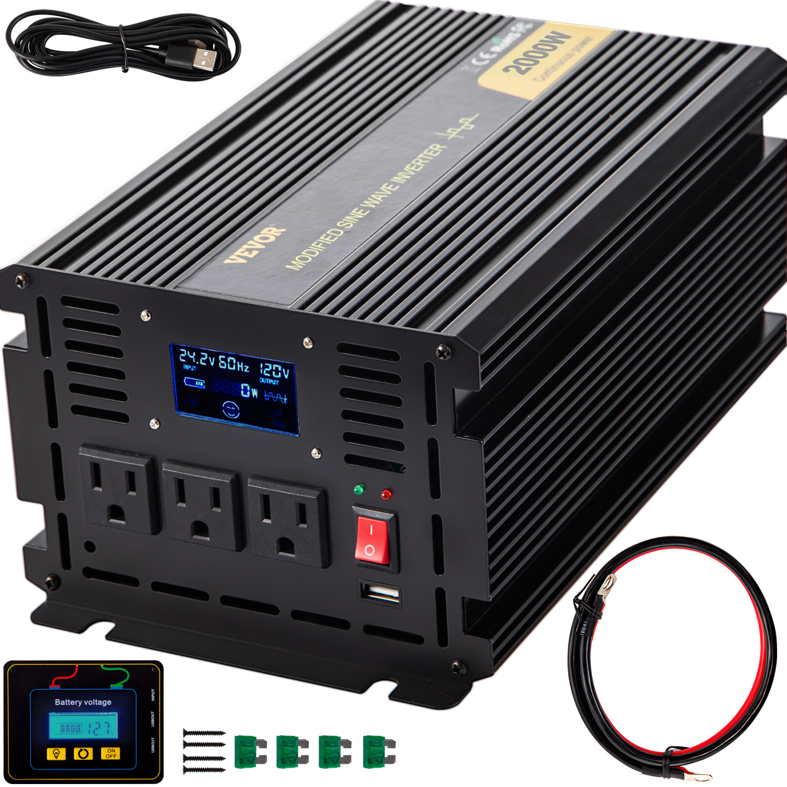 Converter 12 220V 5000w Auto 2 AC Outlets LED Display Wireless