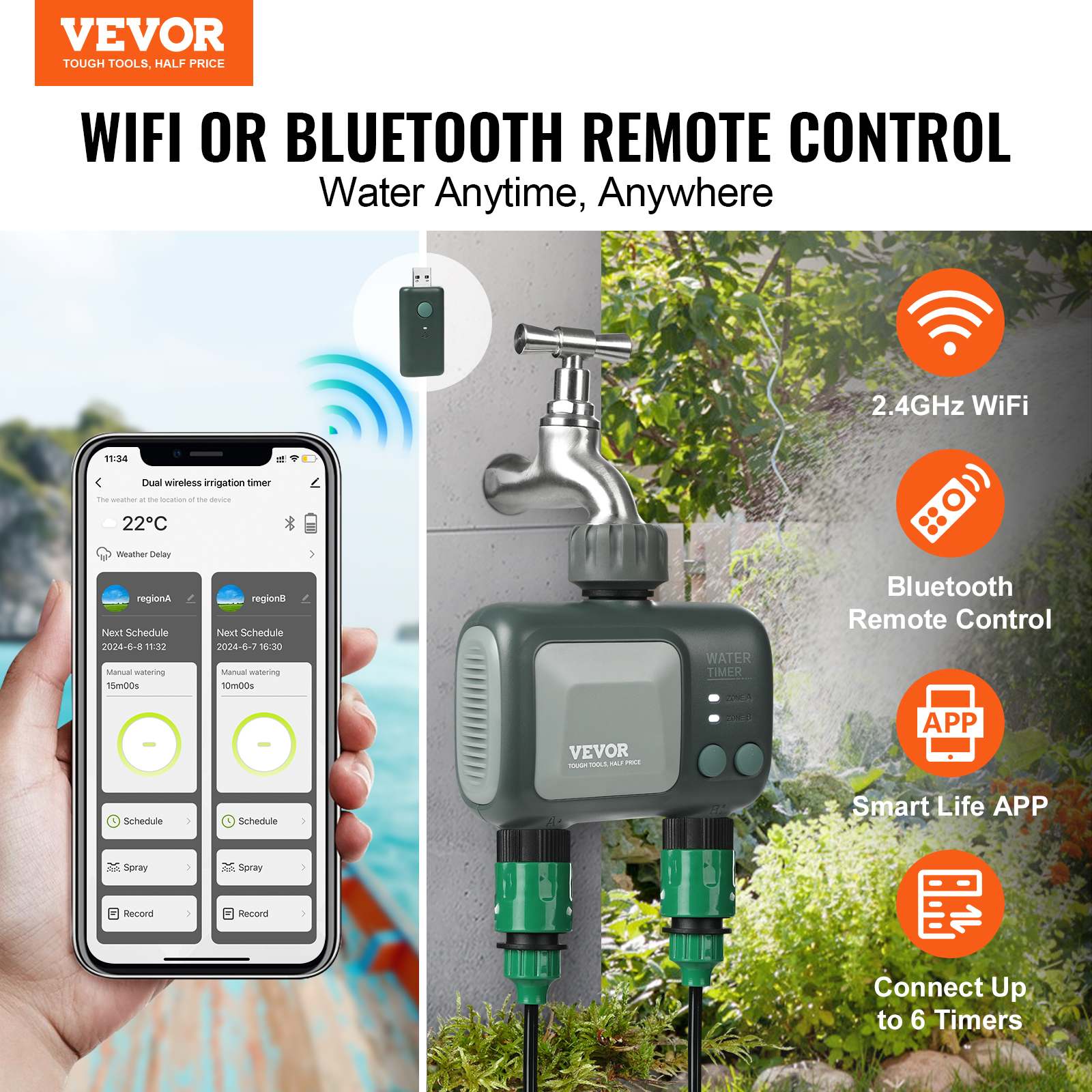 Water Timer 2/1/3 Outlets Hose Sprinkler Timer LCD Screen/Bluetooth - Picture 4 of 38
