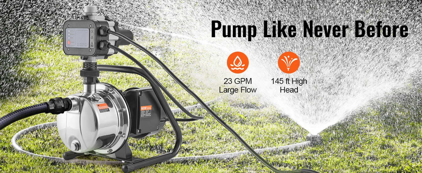 VEVOR Shallow Well Pump Portable Jet Pump w/ Auto Controller 1.5HP