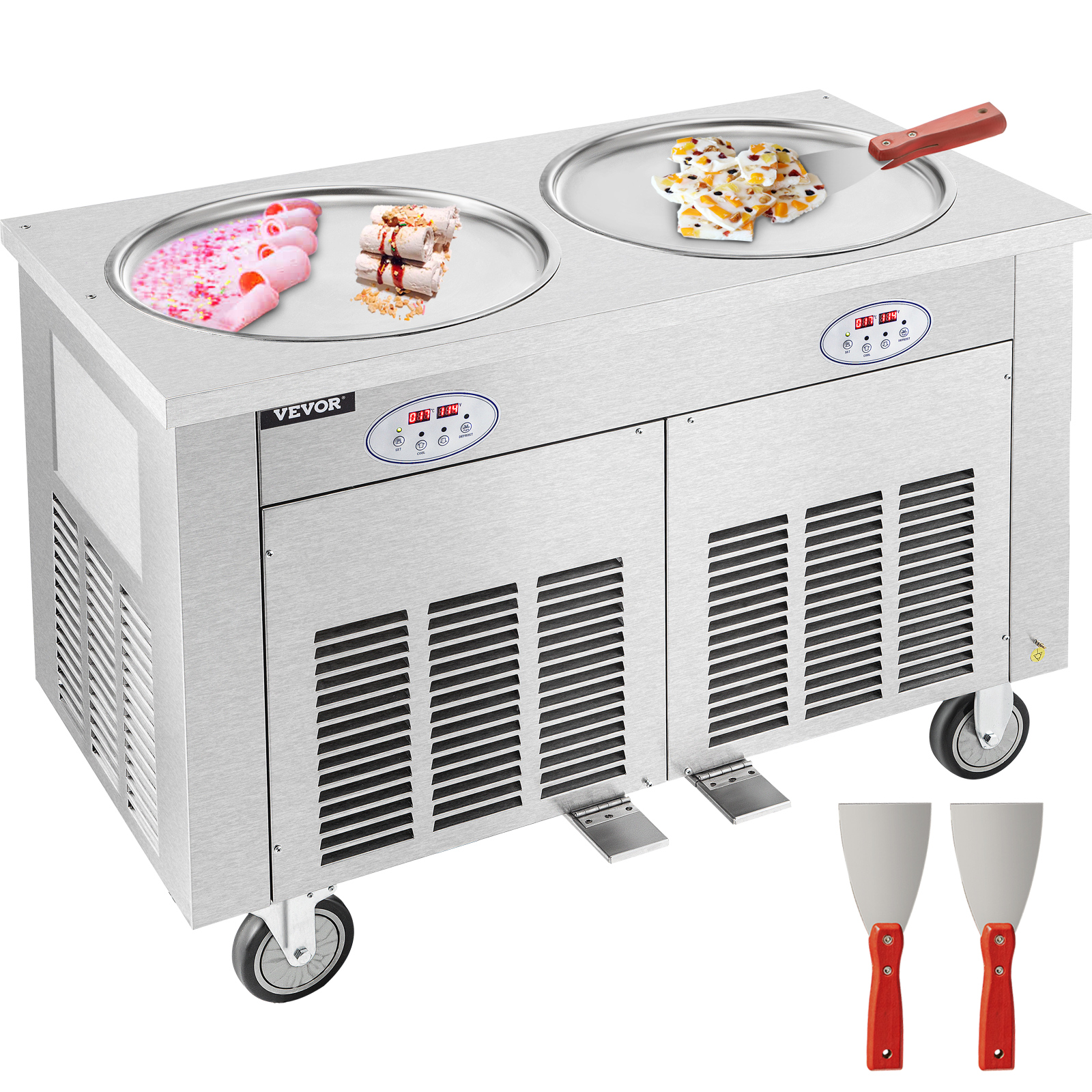 VEVOR Commercial Rolled Ice Cream Machine, Stir-Fried Ice Cream Roll  Machine with Single Square Pan, Stainless Steel Stir-Fried Ice Cream Roll  Maker