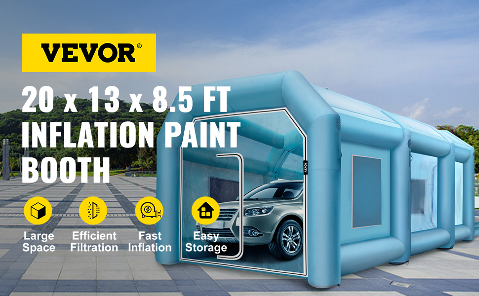 VEVOR Inflatable Paint Booth, 19.69x13.12x8.53 ft Spray Paint Booth,  Powerful 750W+350W Blowers Inflatable Spray Booth with Air Filter System,  Car Paint Booth for Car Parking Tent Workstation