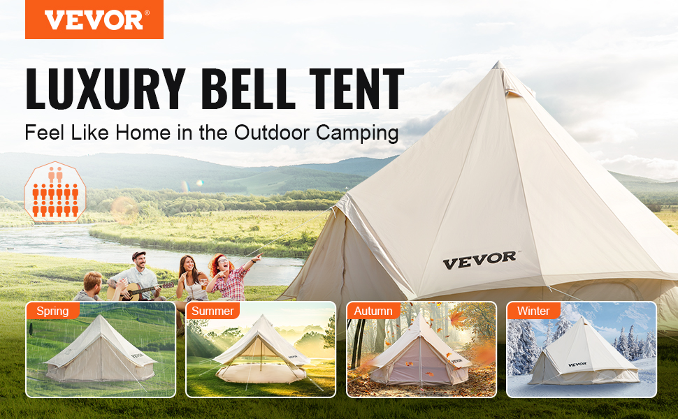 VEVOR VEVOR 3M Bell Tent 3-5 Persons Canvas Tent with Stove Hole