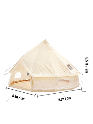 VEVOR 3m csengősátor kültéri glamping vászon sátor pamut póló sátor kempingezéshez Vízálló családi kempingezéshez kültéri vadászat minden évszakban