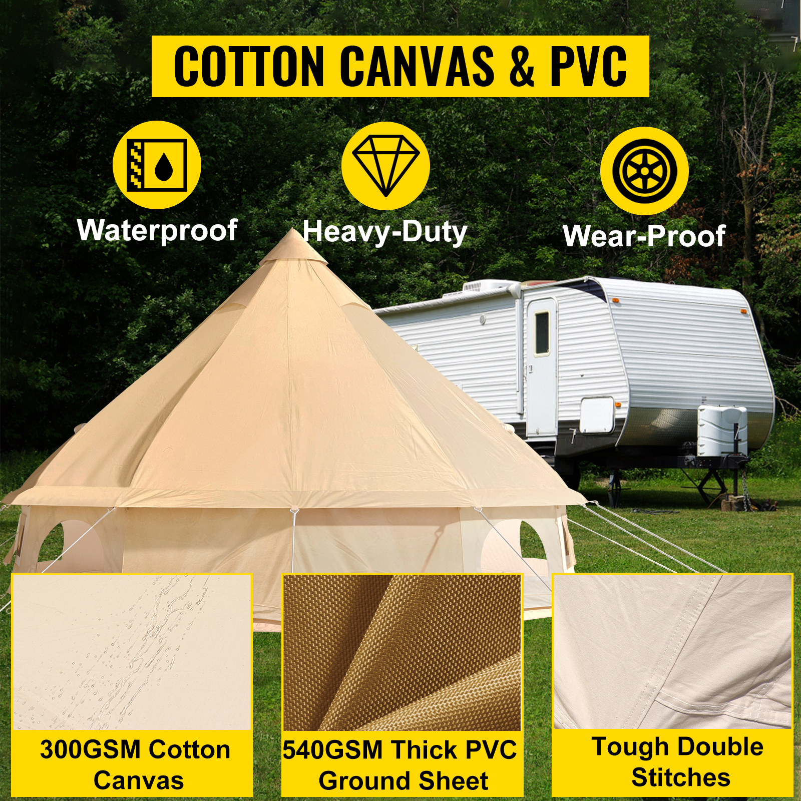 2M X 2M  Heavy Duty Cotton Canvas Fabric Waterproof Outdoor Tents Car Cover 