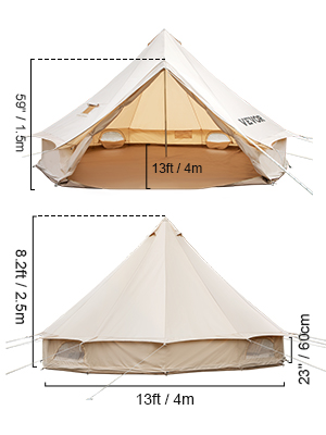 VEVOR Tente de Yourte 16,4 Pieds / 5M Tente en Toile de Coton avec Poêle  Mural Veste Glamping Tente Cloche Imperméable pour la Famille Camping  Chasse en Plein Air en 4 Saisons 
