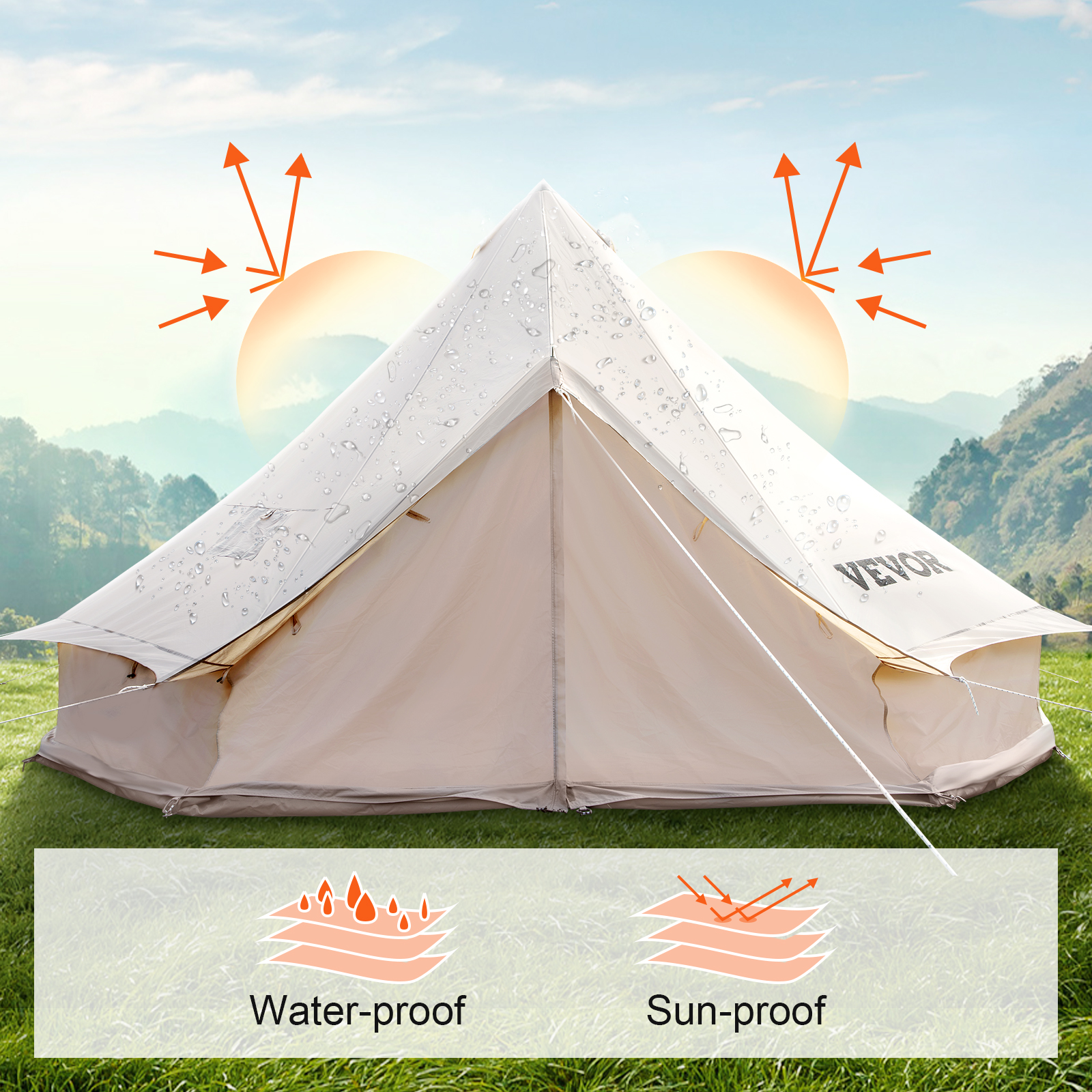 VEVOR Glockenzelt 4M Outdoor-Glamping Firstzelte Zelt Baumwolle Tipi Zelt  für Camping Waterproof für Familien Geeignet für 5-8 Personen Camping  Outdoor Hunting für alle Jahreszeiten