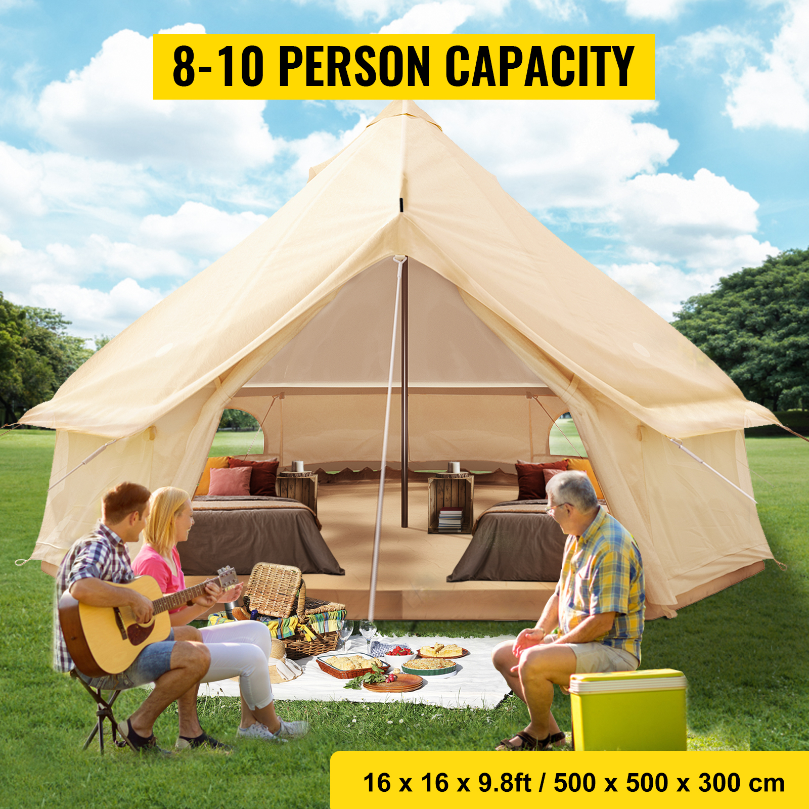 VEVOR 8-10 Person Canvas Glamping Bell Tent, Breathable Waterproof 