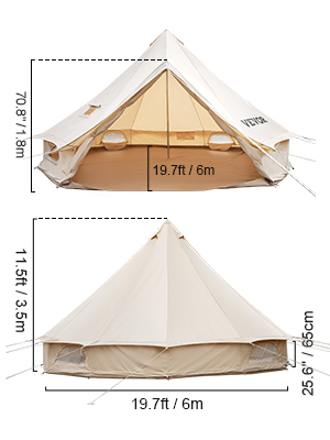 VEVOR 6 m csengősátor kültéri glamping vászon sátor pamut póló sátor kempingezéshez Vízálló családi kempingezéshez kültéri vadászat minden évszakban