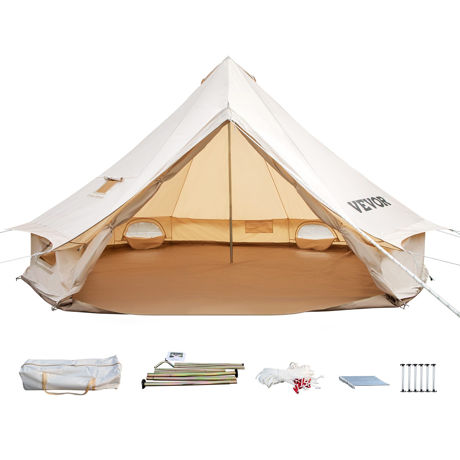 VEVOR 6 m csengősátor kültéri glamping vászon sátor pamut póló sátor kempingezéshez Vízálló családi kempingezéshez kültéri vadászat minden évszakban
