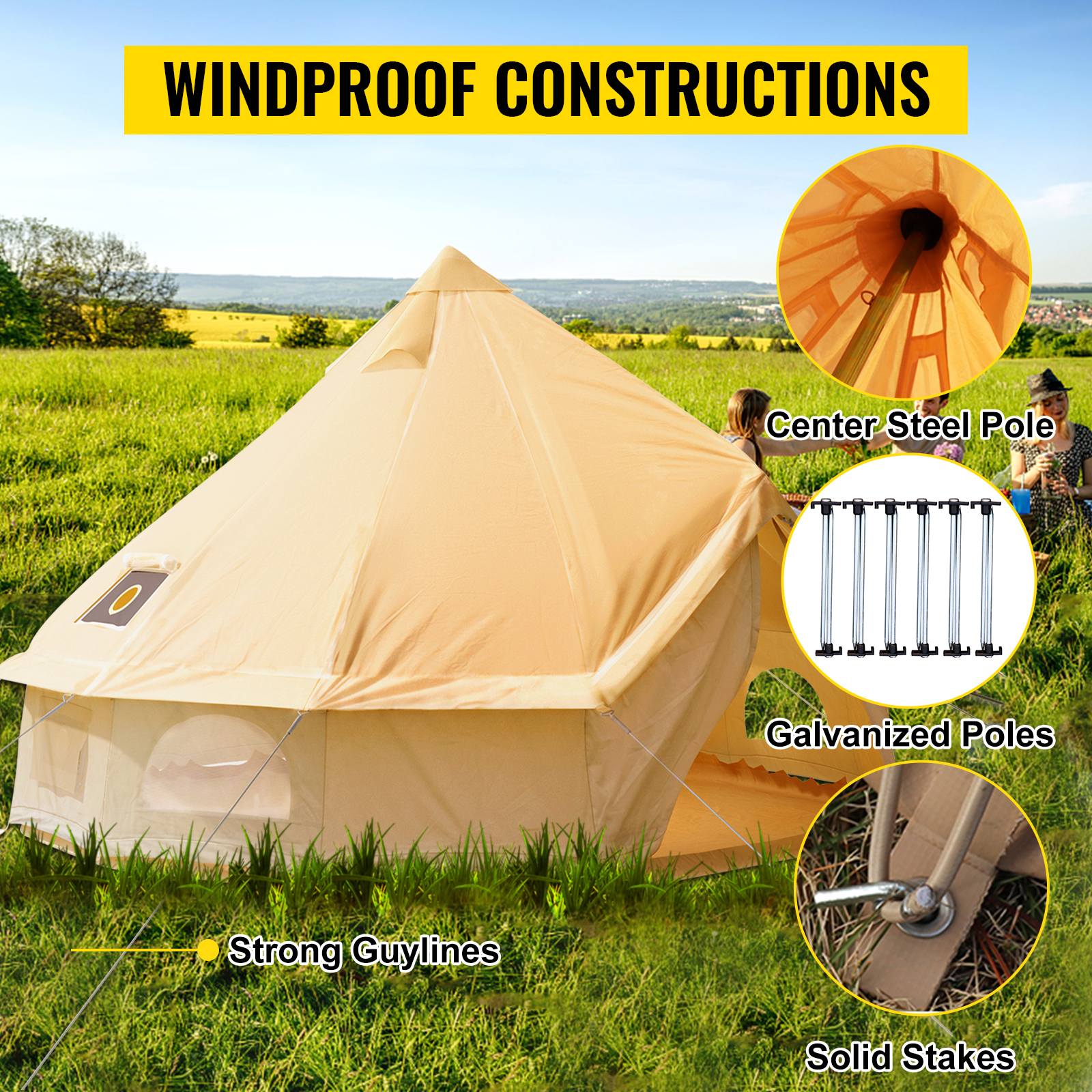 VEVOR Canvas Bell Tent, Waterproof & Breathable 100% Cotton Retro