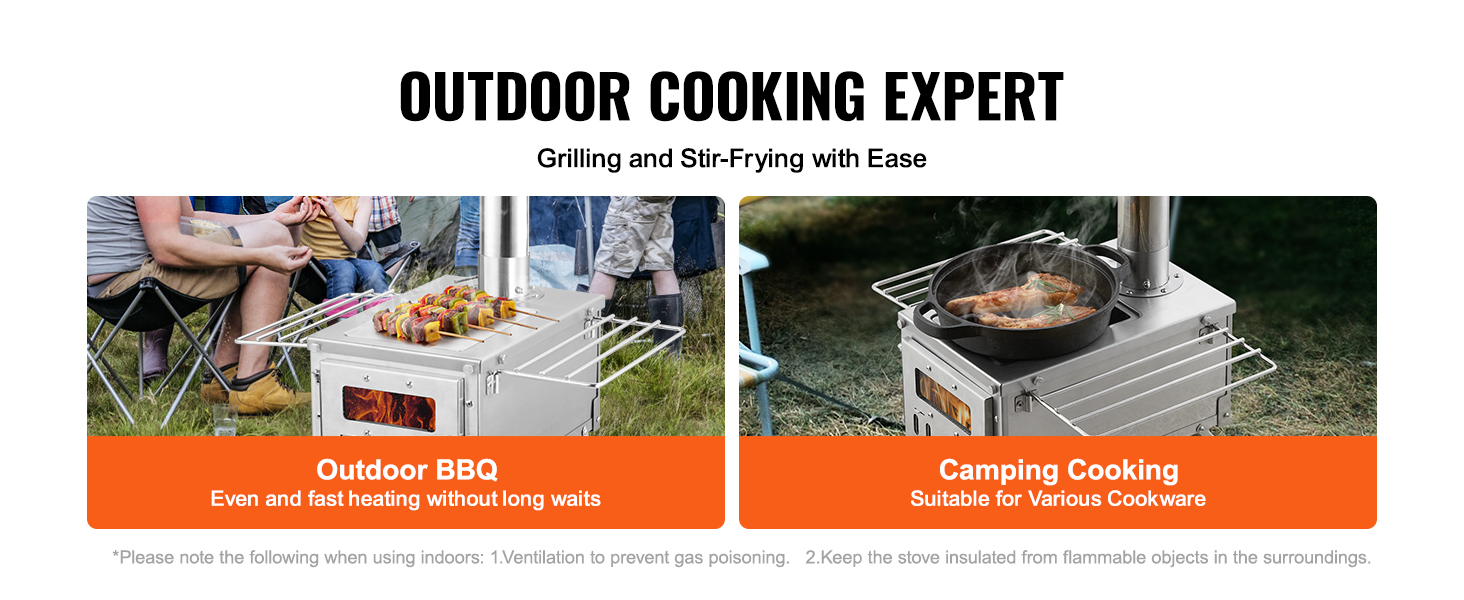 VEVOR Wood Stove, 80 inch, Stainless Steel Camping Tent Stove, Portable  Wood Burning Stove with Chimney Pipes & Gloves, 700in³Firebox Hot Tent  Stove