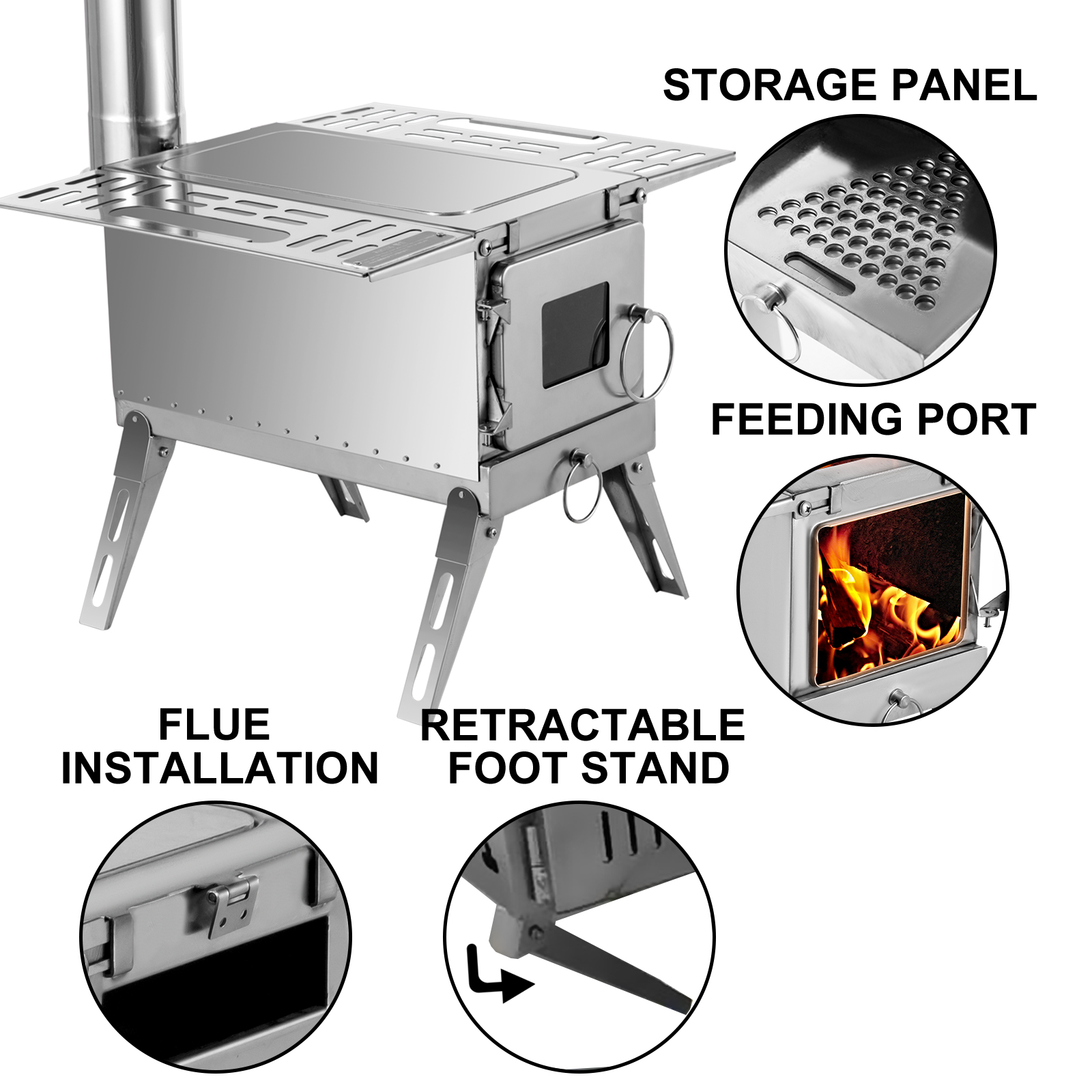 Brûleur à bois de Camping pliable en acier inoxydable, brûleur de cuisine  Portable en plein air