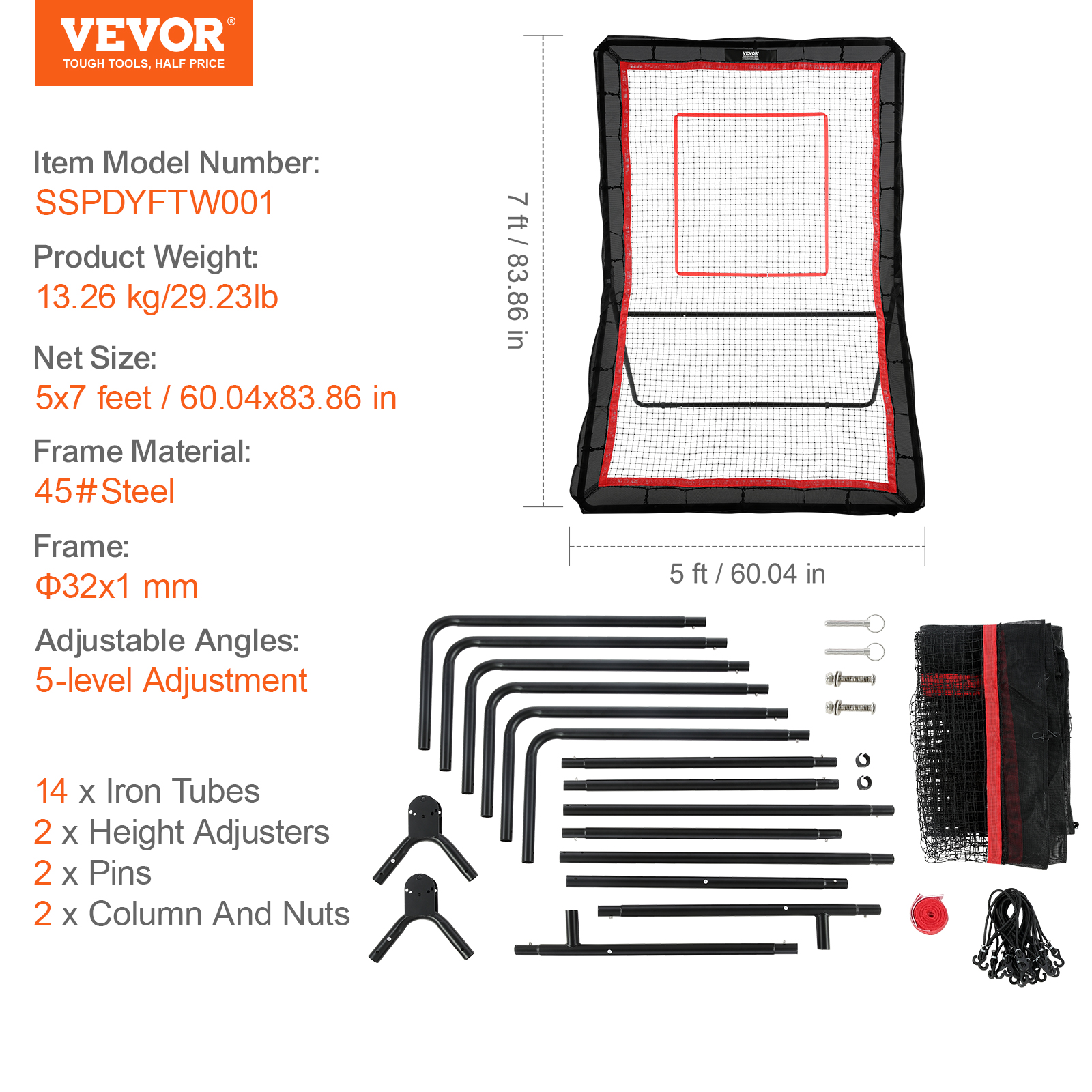 VEVOR 5/3/4x7/8/4ft Lacrosse Baseball Rebounder Softball Bounce Pinchback Net