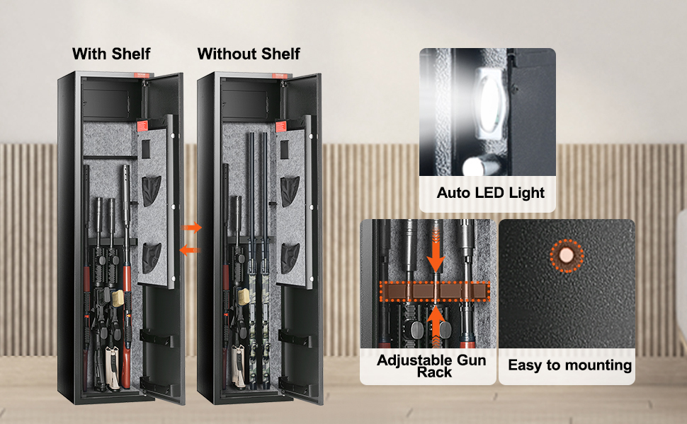 Coffre-fort VEVOR Pour 5 Fusils Et 4 Pistolets - Verrouillage Empreinte Digitale, Sécurité Renforcée