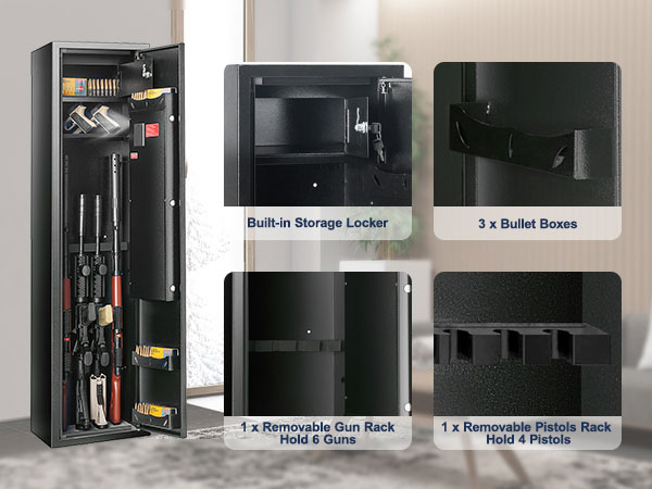 VEVOR Cassaforte Portafucili Verticale Posti 5 Fucili con Serraggio  dellImpronta Digitale, Cassaforte di Sicurezza per Armi