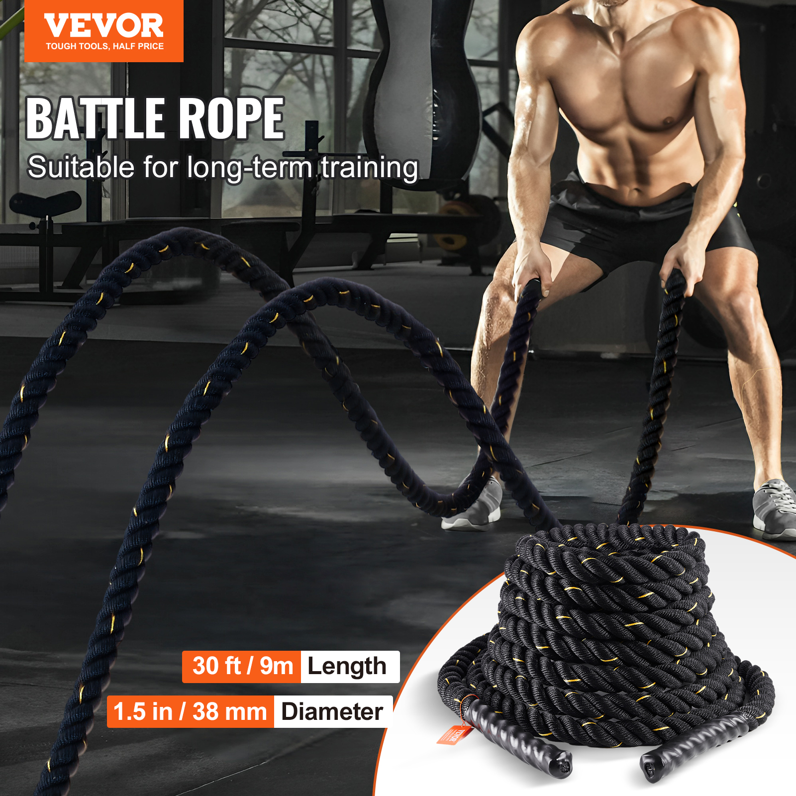 VEVOR Battle Rope 1.5" 40/30 Ft Gym Workout Strength Training Exercise Fitness - Imagen 28 de 50