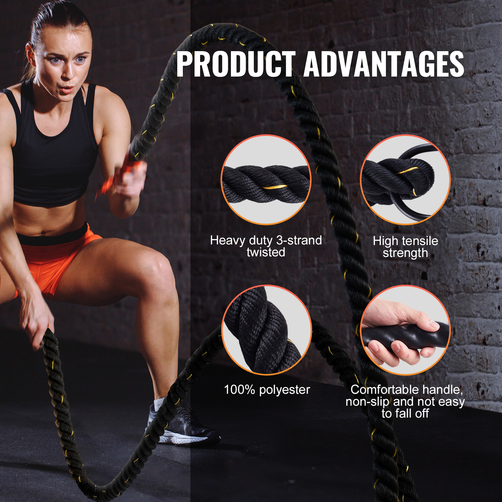 VEVOR Battle Rope 1.5" 40/30 Ft Gym Workout Strength Training Exercise Fitness - Imagen 29 de 50