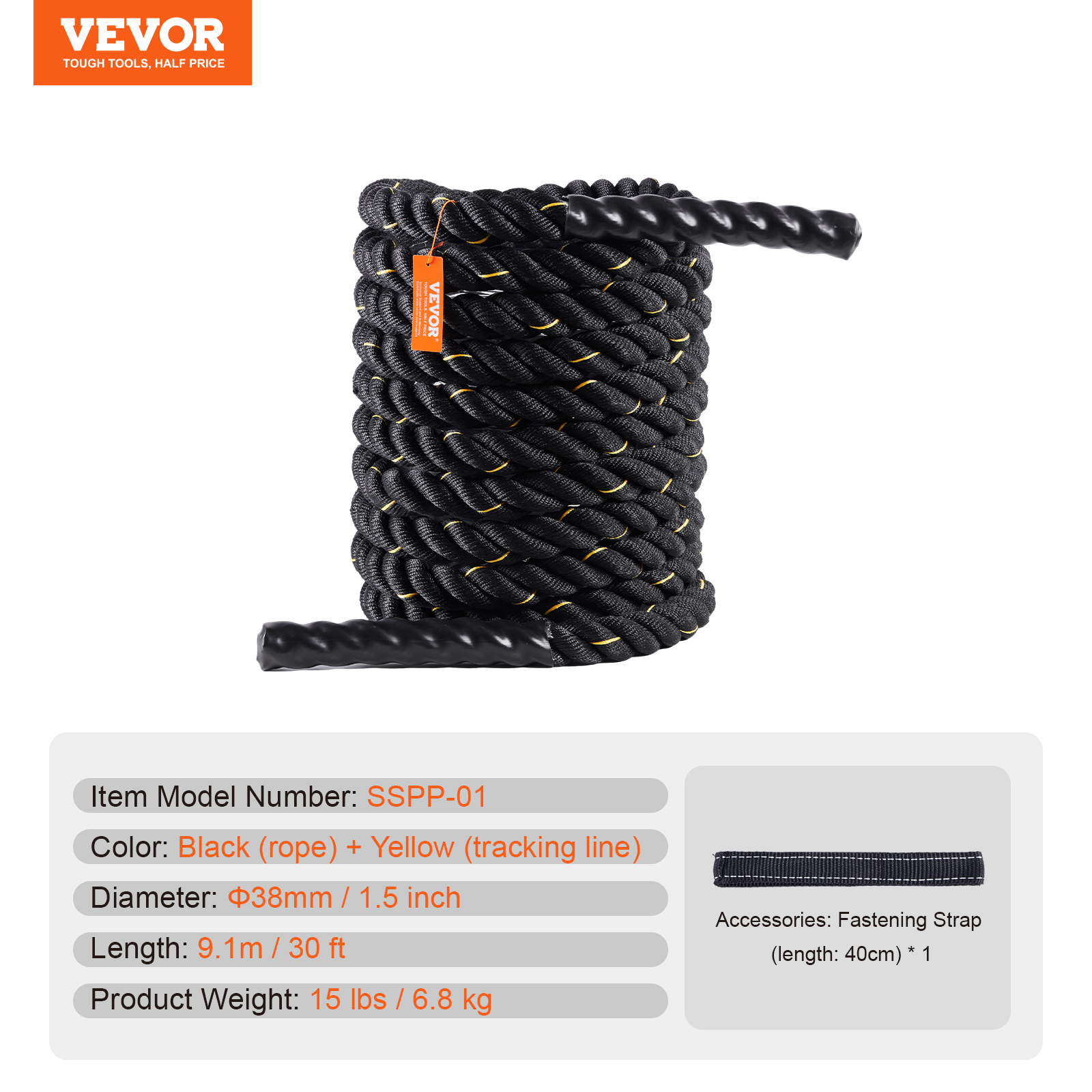 VEVOR Battle Rope 1.5" 40/30 Ft Gym Workout Strength Training Exercise Fitness - Imagen 33 de 50