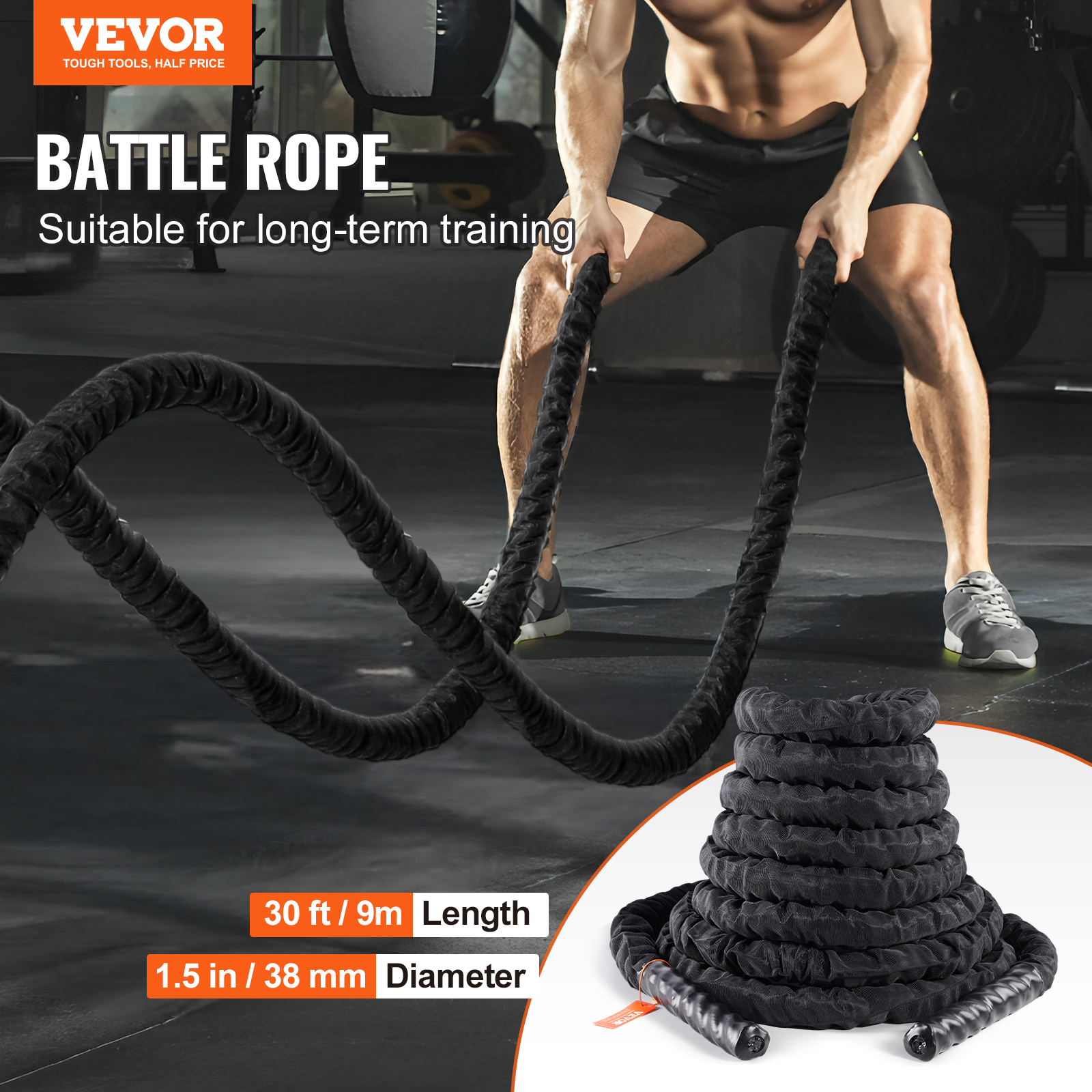VEVOR Battle Rope 1.5" 40/30 Ft Gym Workout Strength Training Exercise Fitness - Imagen 16 de 50