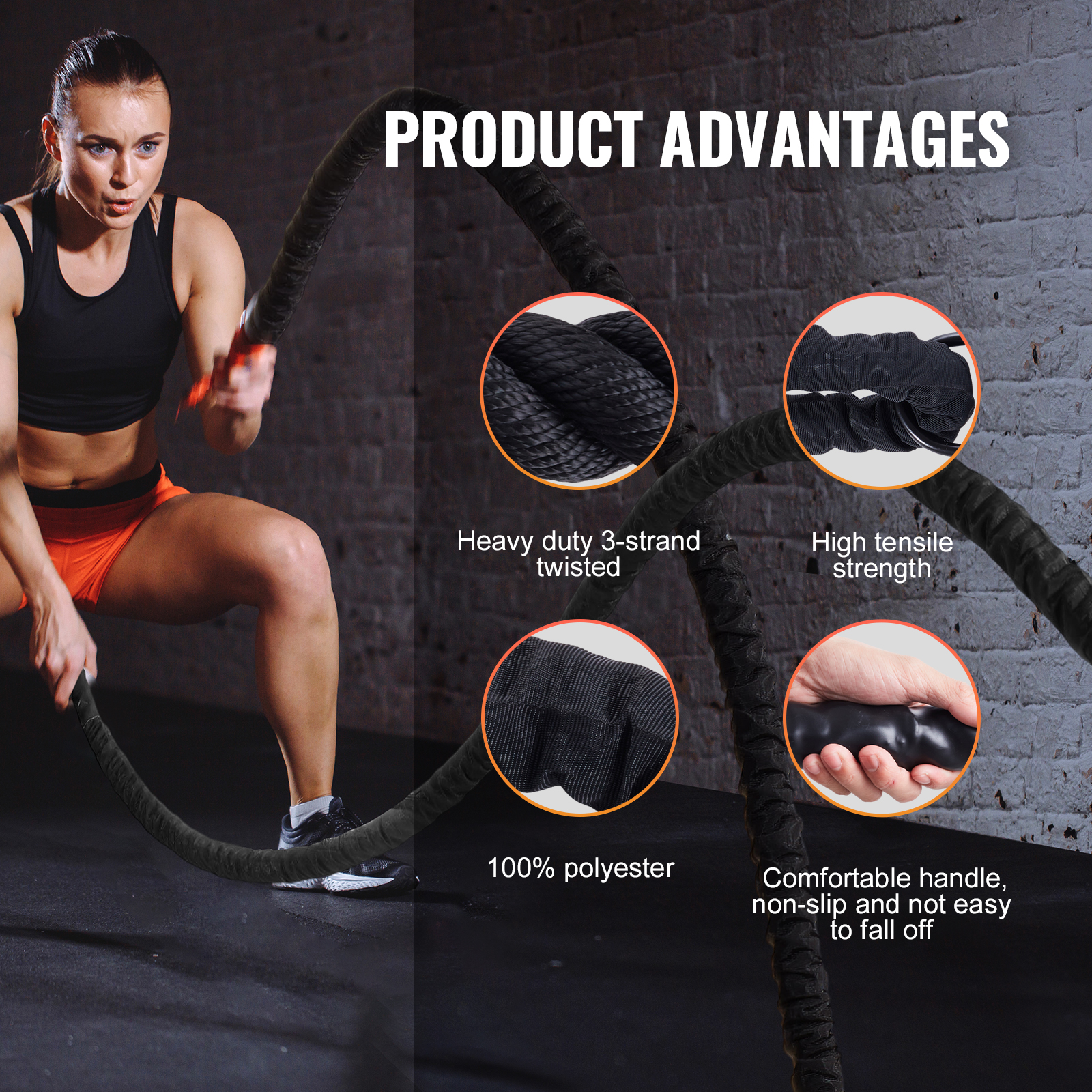 VEVOR Battle Rope 1.5" 40/30 Ft Gym Workout Strength Training Exercise Fitness - Imagen 17 de 50