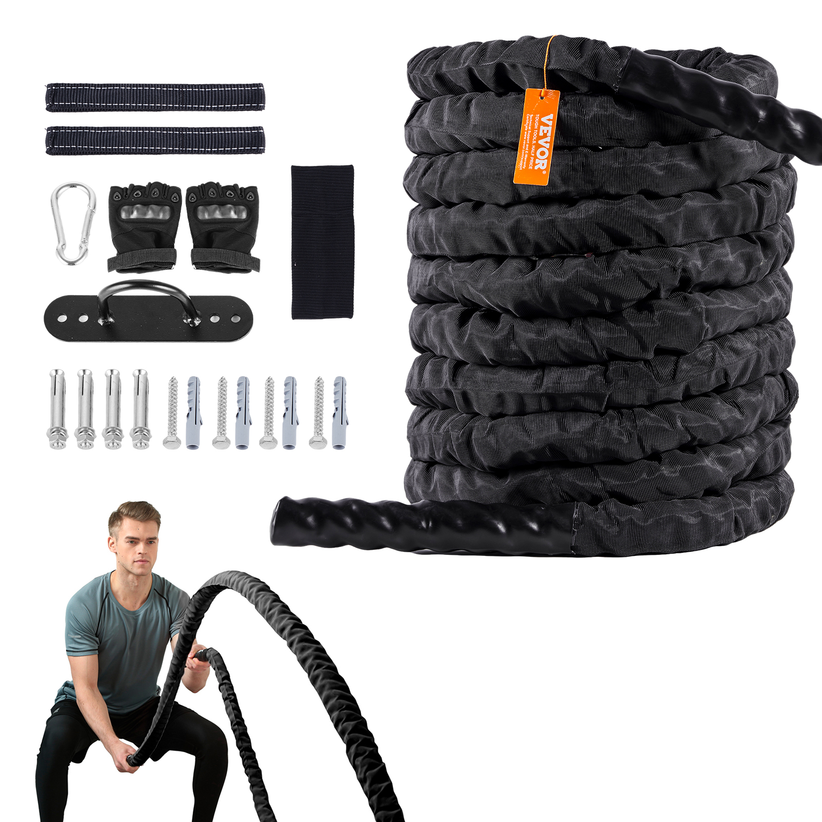 VEVOR Battle Rope 1.5" 40/30 Ft Gym Workout Strength Training Exercise Fitness - Imagen 15 de 50