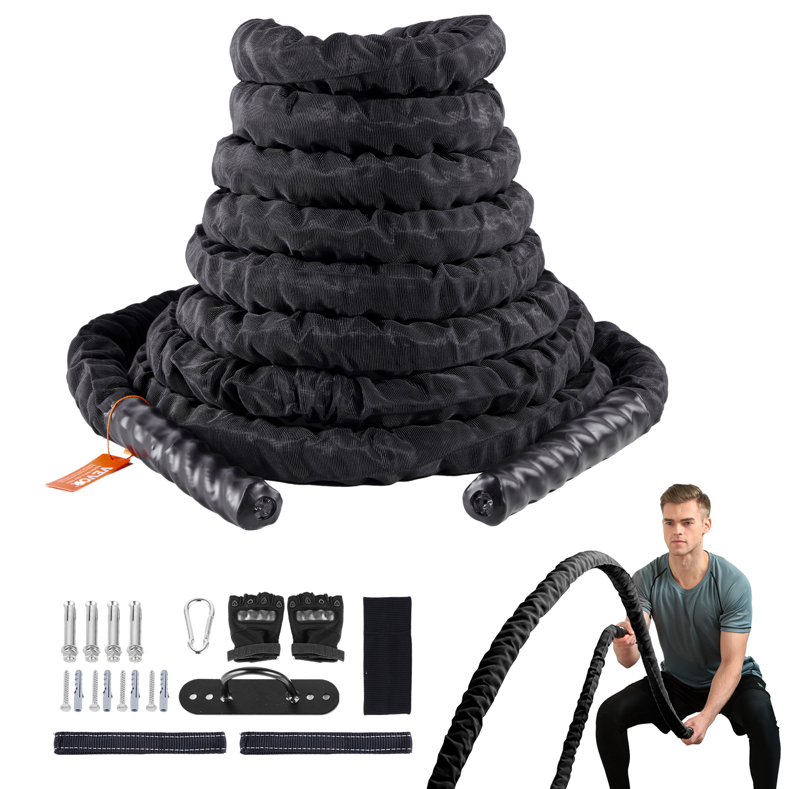 VEVOR Battle Rope 1.5" 40/30 Ft Gym Workout Strength Training Exercise Fitness - Imagen 23 de 50