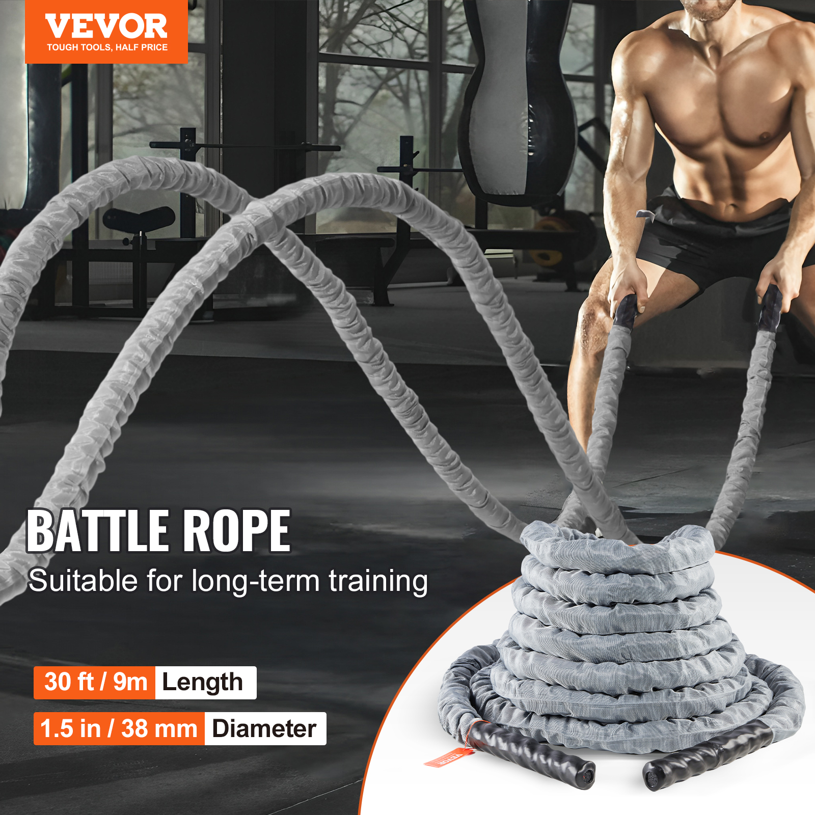 VEVOR Battle Rope 1.5" 40/30 Ft Gym Workout Strength Training Exercise Fitness - Imagen 40 de 50