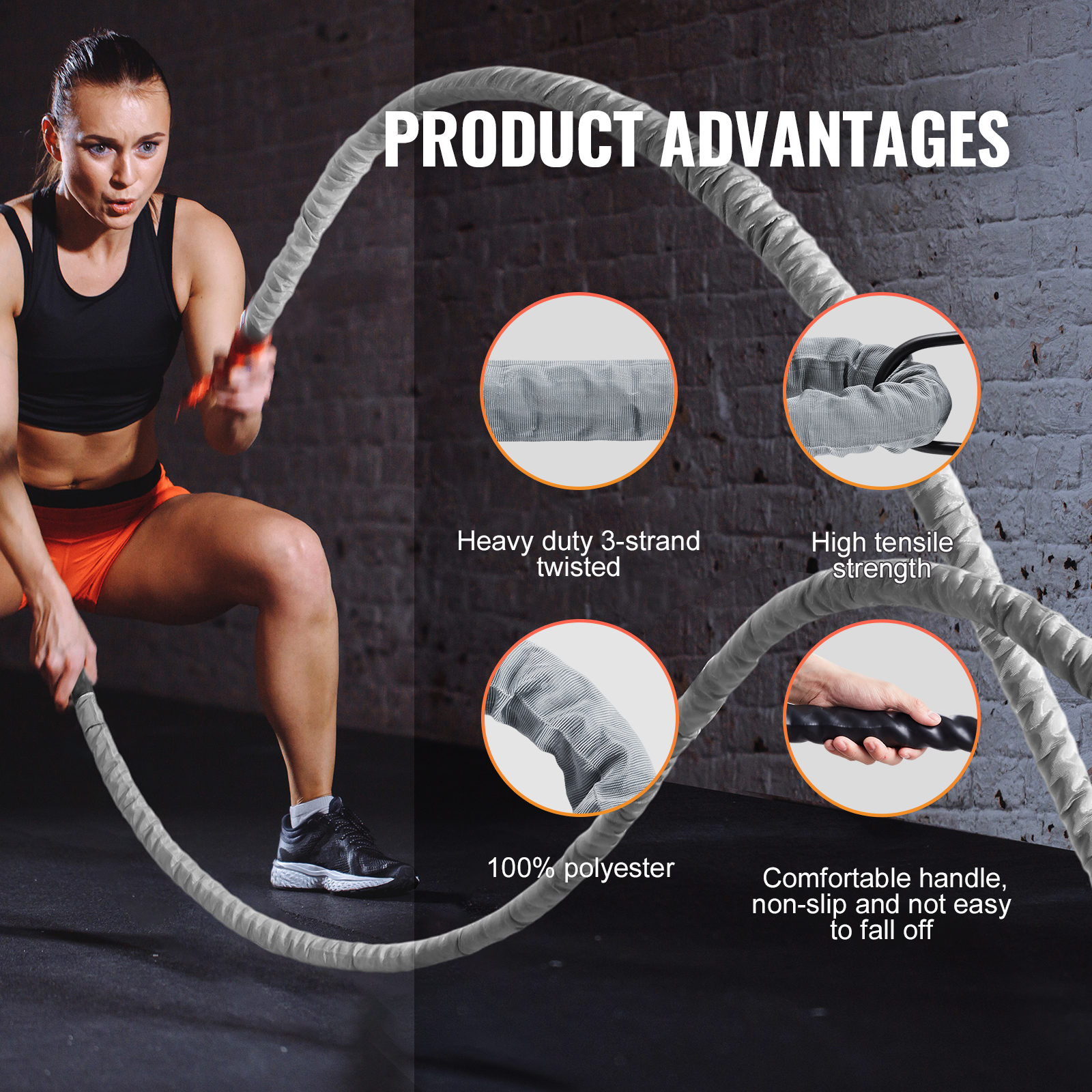 VEVOR Battle Rope 1.5" 40/30 Ft Gym Workout Strength Training Exercise Fitness - Imagen 41 de 50