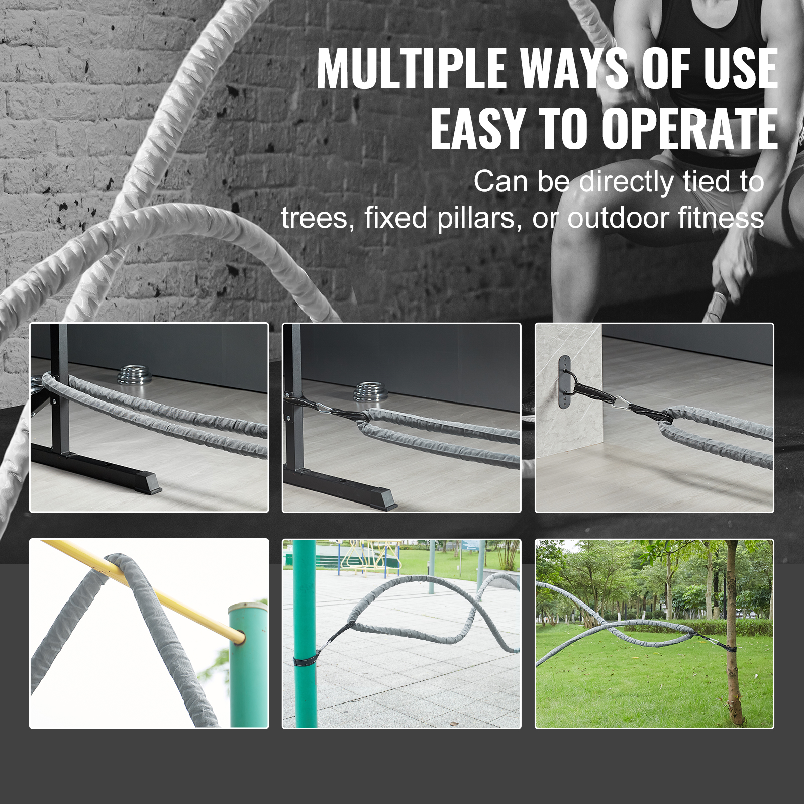 VEVOR Battle Rope 1.5" 40/30 Ft Gym Workout Strength Training Exercise Fitness - Imagen 43 de 50