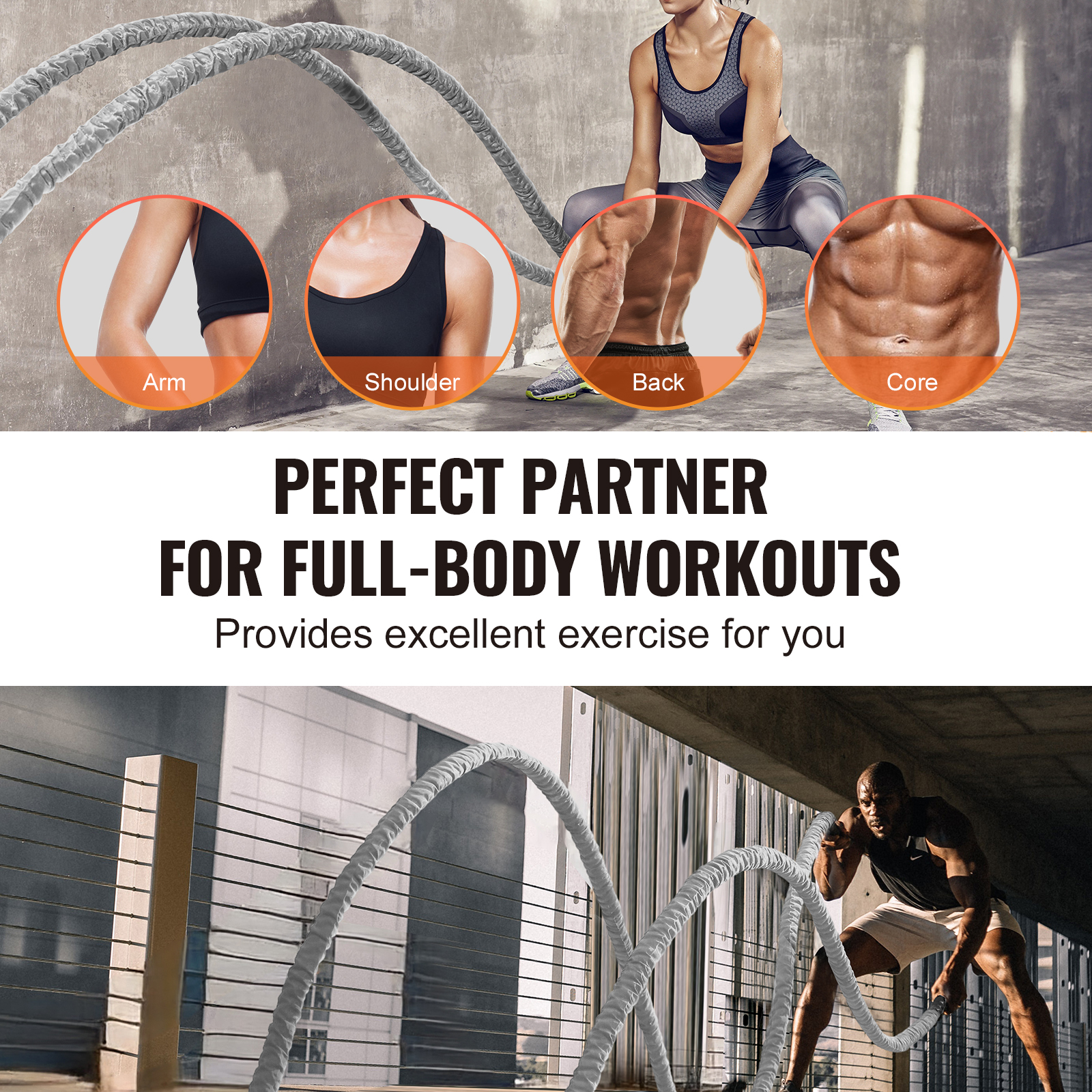 VEVOR Battle Rope 1.5" 40/30 Ft Gym Workout Strength Training Exercise Fitness - Imagen 44 de 50