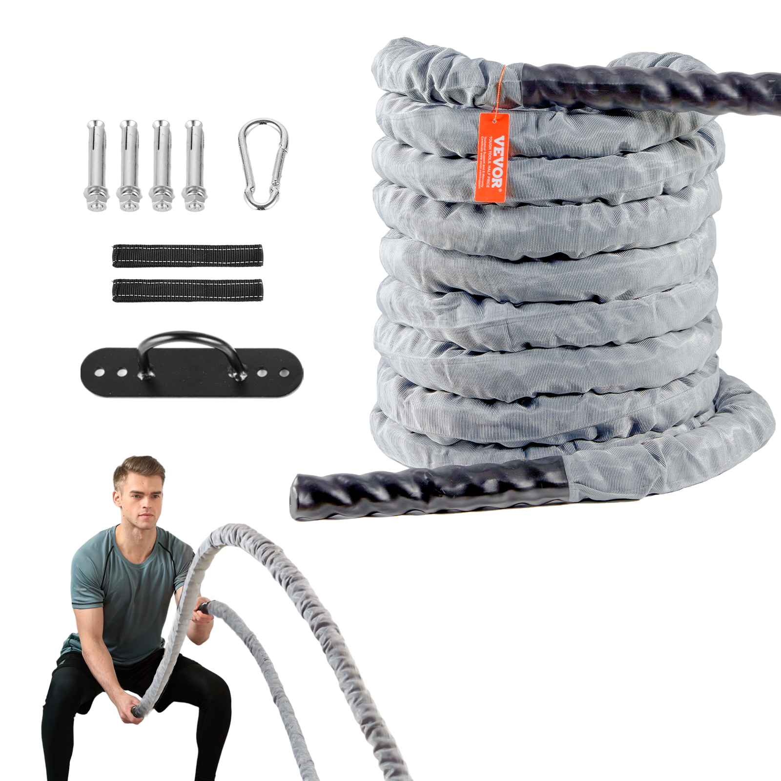 VEVOR Battle Rope 1.5" 40/30 Ft Gym Workout Strength Training Exercise Fitness - Imagen 39 de 50